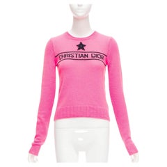 CHRISTIAN DIOR 2022 100% cashmere pink star logo long sleeve sweater FR34 XXS