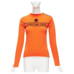 CHRISTIAN DIOR 2022 100% cashmere star logo long sleeve button sweater FR34 XXS