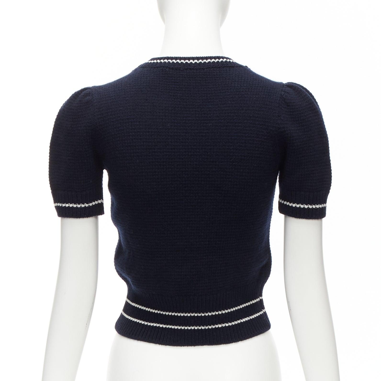 Women's CHRISTIAN DIOR 2022 100% cashmere white puff sleeve crew crop sweater FR34 XXS For Sale