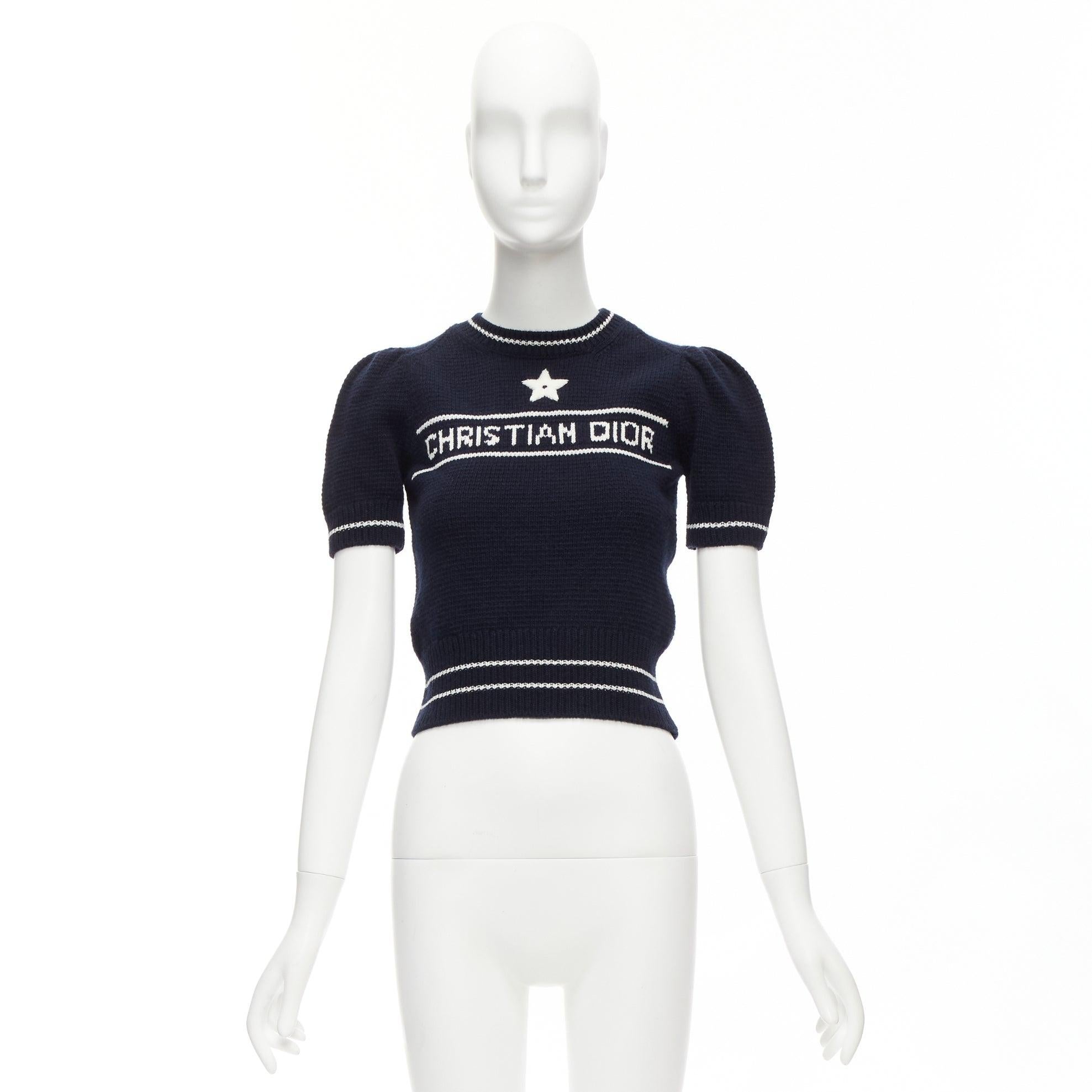 CHRISTIAN DIOR 2022 100% cashmere white puff sleeve crew crop sweater FR34 XXS For Sale 4