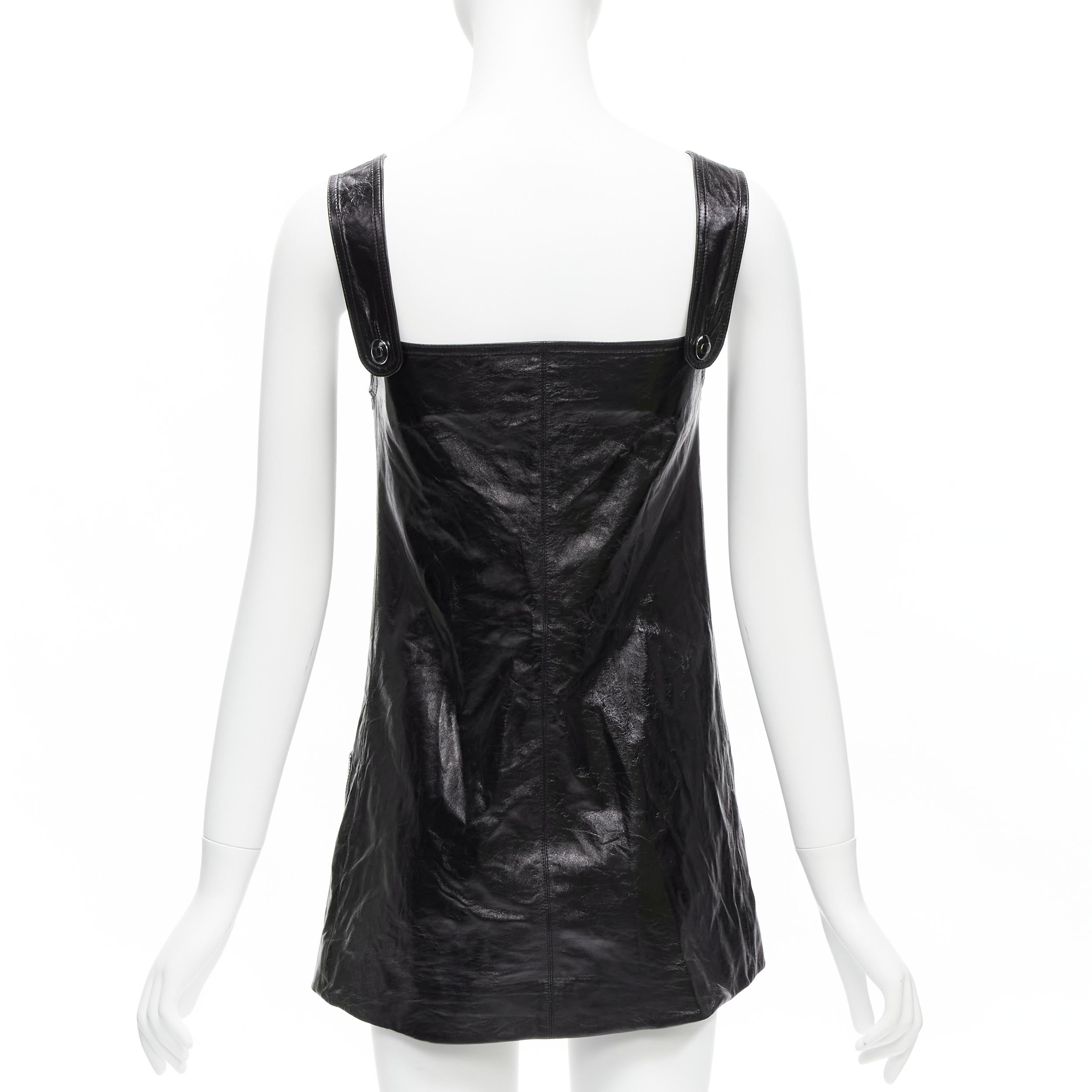 Women's CHRISTIAN DIOR 2022 black crinkled lambskin leather CD logo dungare dress FR36 S For Sale
