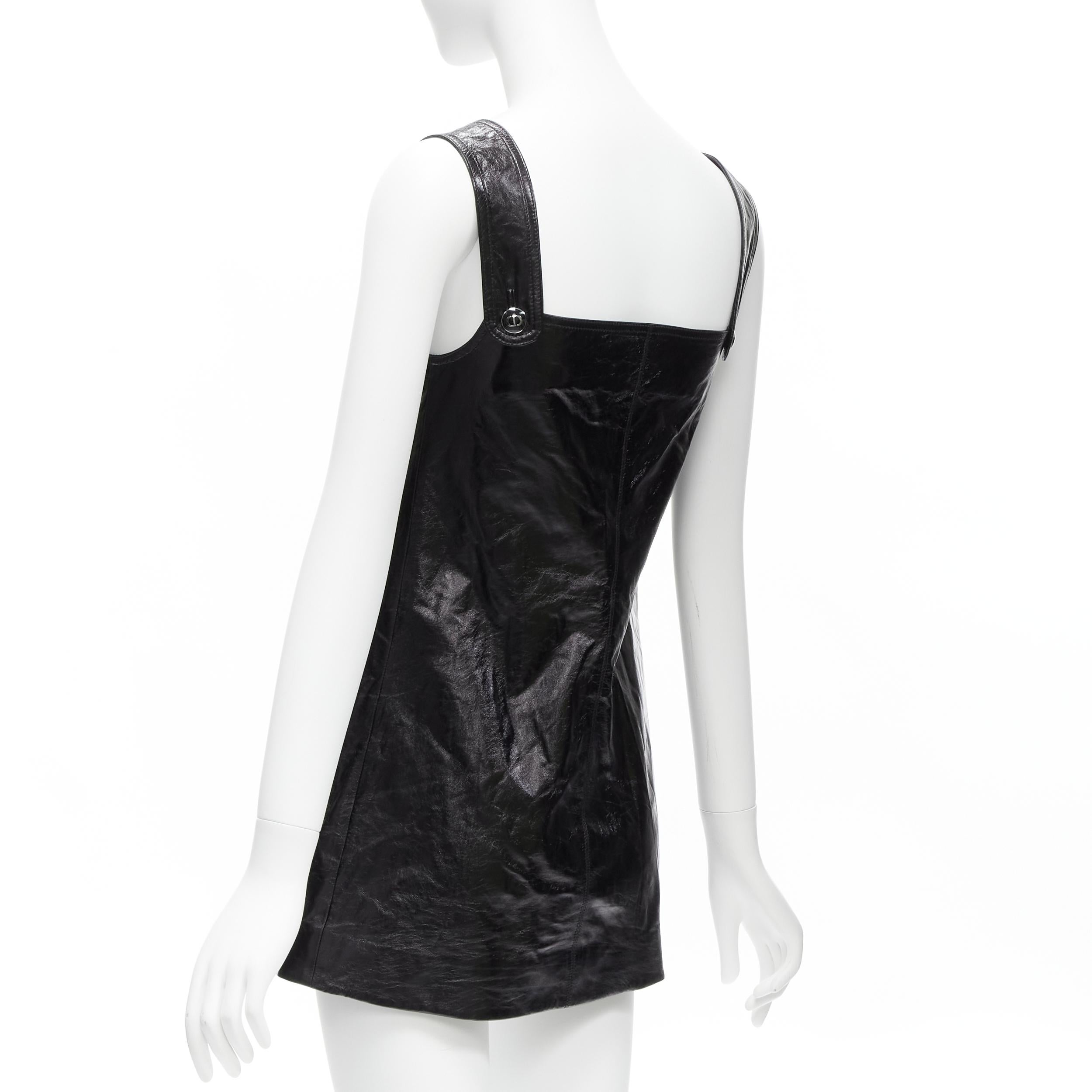 CHRISTIAN DIOR 2022 black crinkled lambskin leather CD logo dungare dress FR36 S For Sale 1