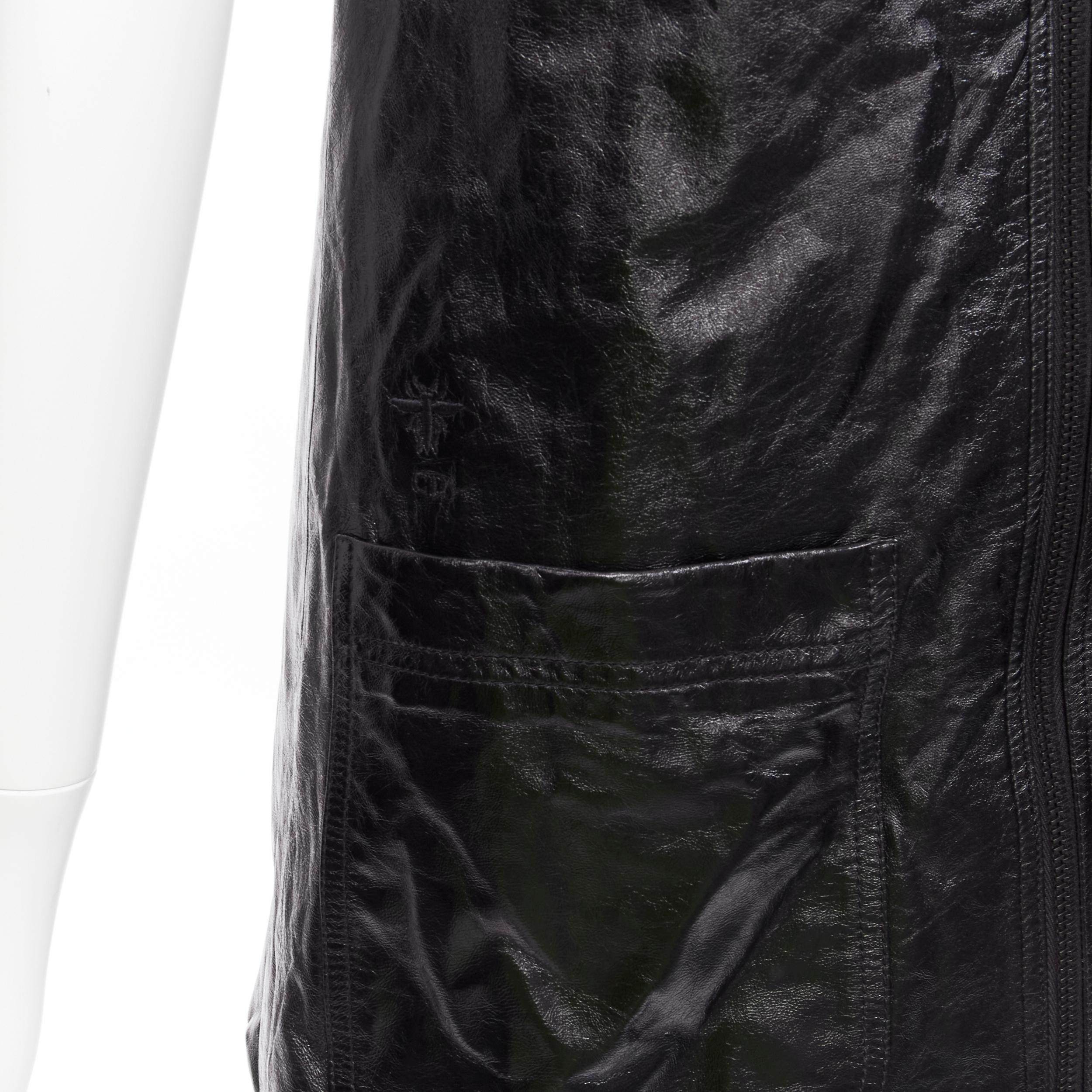 CHRISTIAN DIOR 2022 black crinkled lambskin leather CD logo dungare dress FR36 S For Sale 2