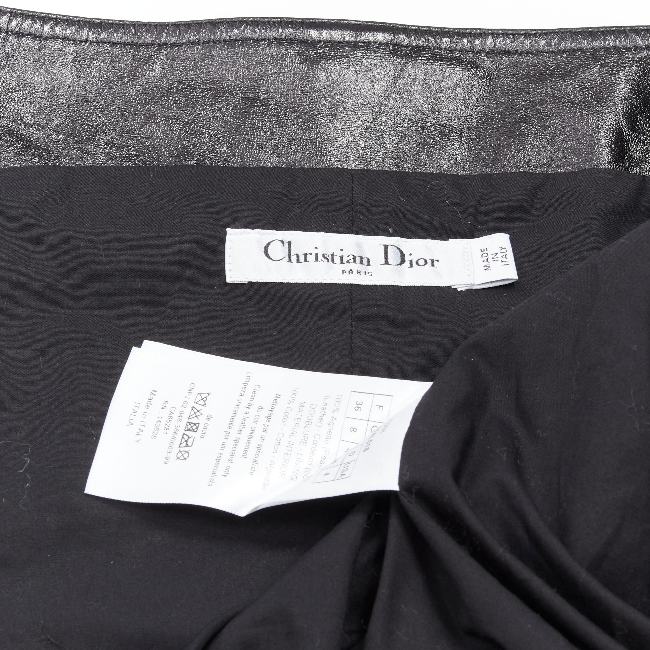 CHRISTIAN DIOR 2022 black crinkled lambskin leather CD logo dungare dress FR36 S For Sale 4
