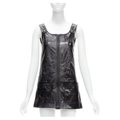 CHRISTIAN DIOR 2022 black crinkled lambskin leather CD logo dungare dress FR36 S