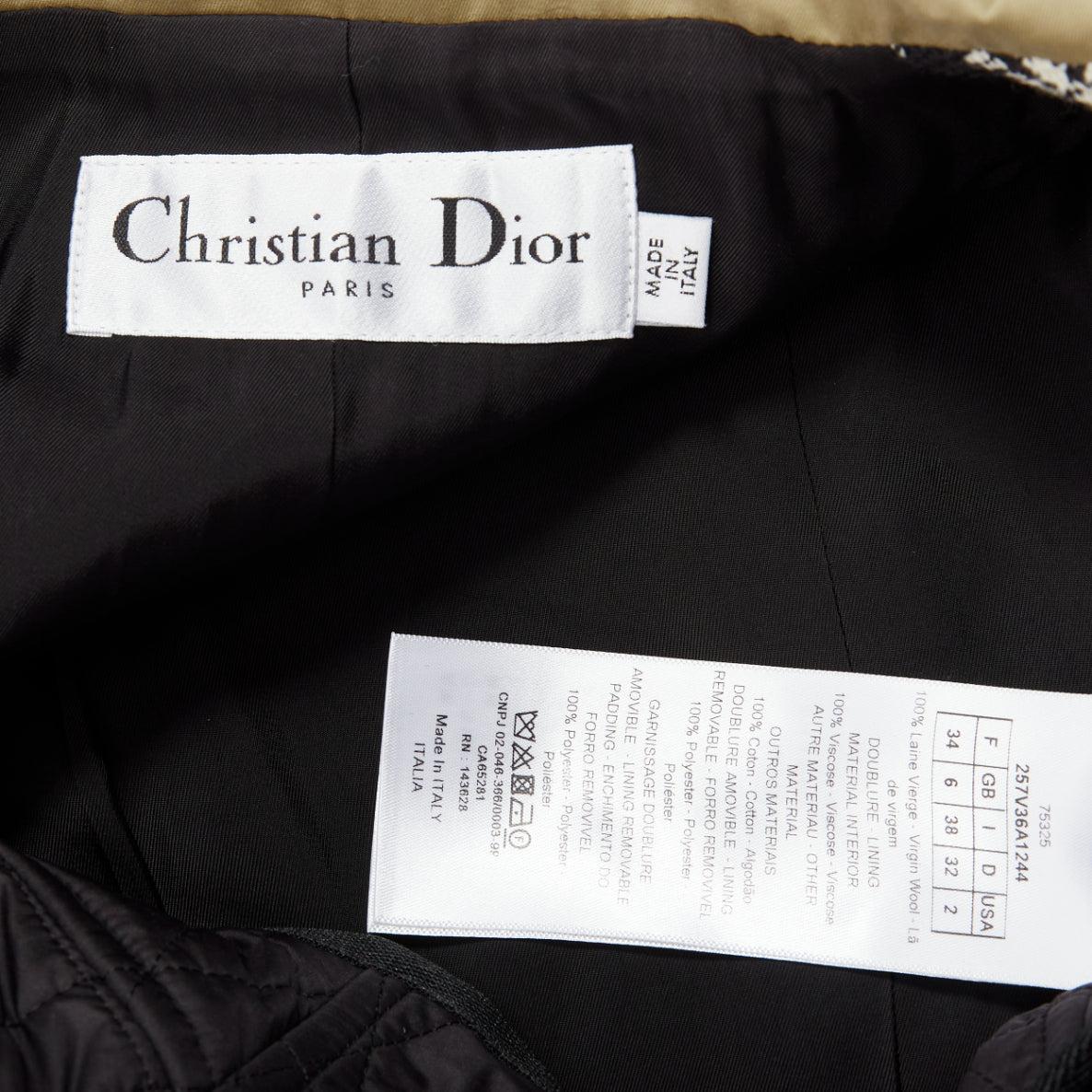 CHRISTIAN DIOR 2022 black white virgin wool Cannage lined bar jacket FR34 XS For Sale 6