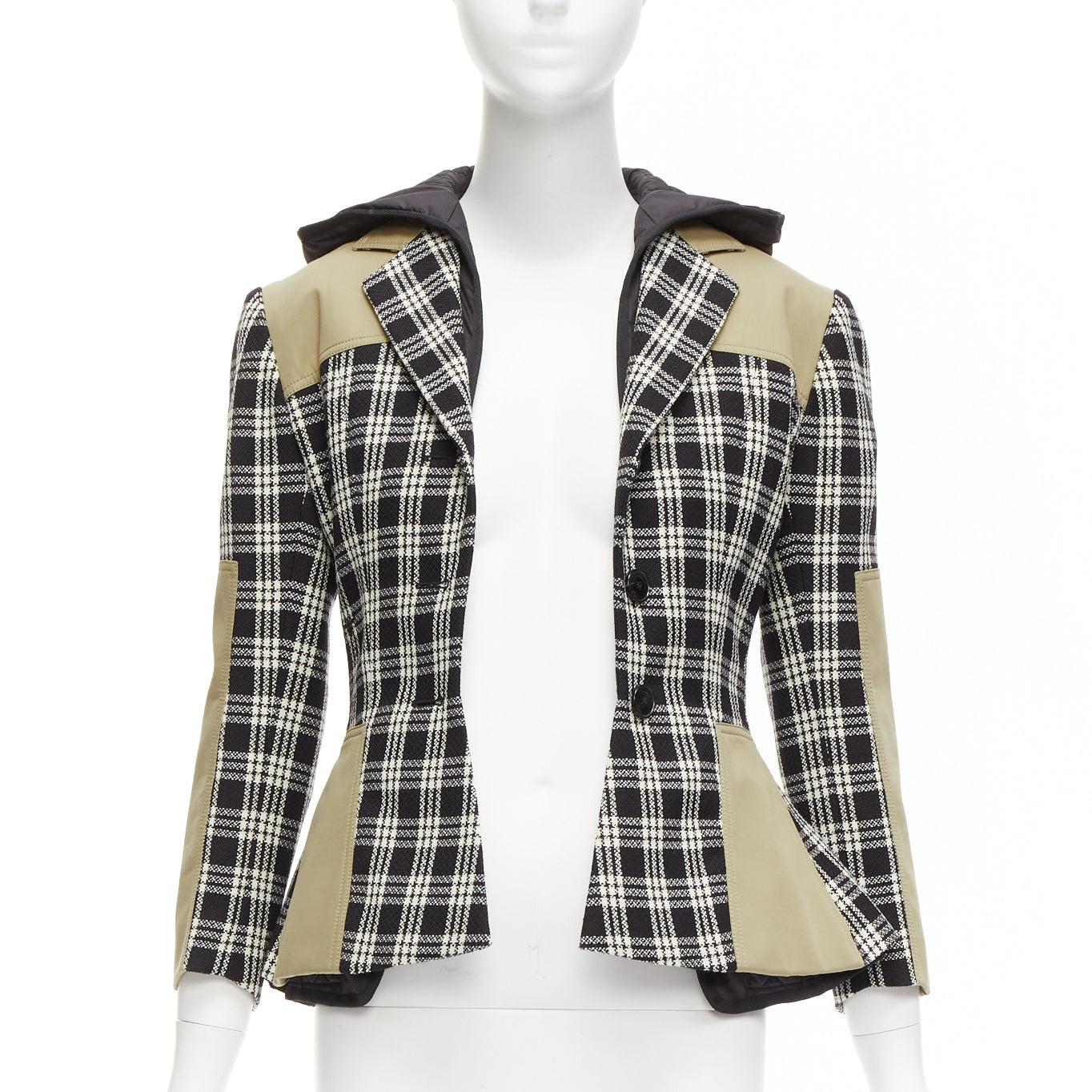 Gray CHRISTIAN DIOR 2022 black white virgin wool Cannage lined bar jacket FR34 XS For Sale