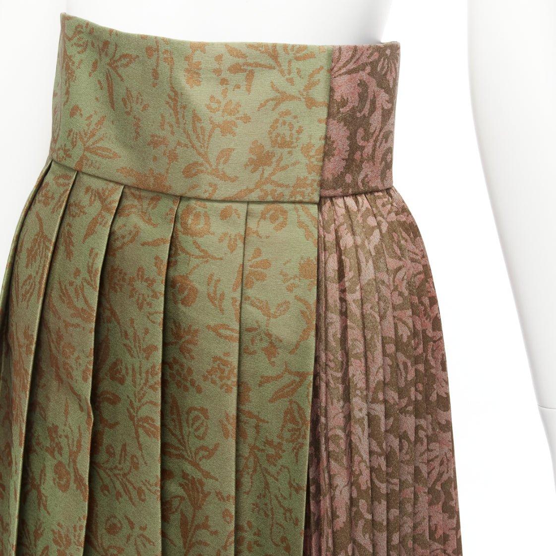 CHRISTIAN DIOR 2022 Brocart Runway green pink asymmetric pleated skirt FR34 XS For Sale 2