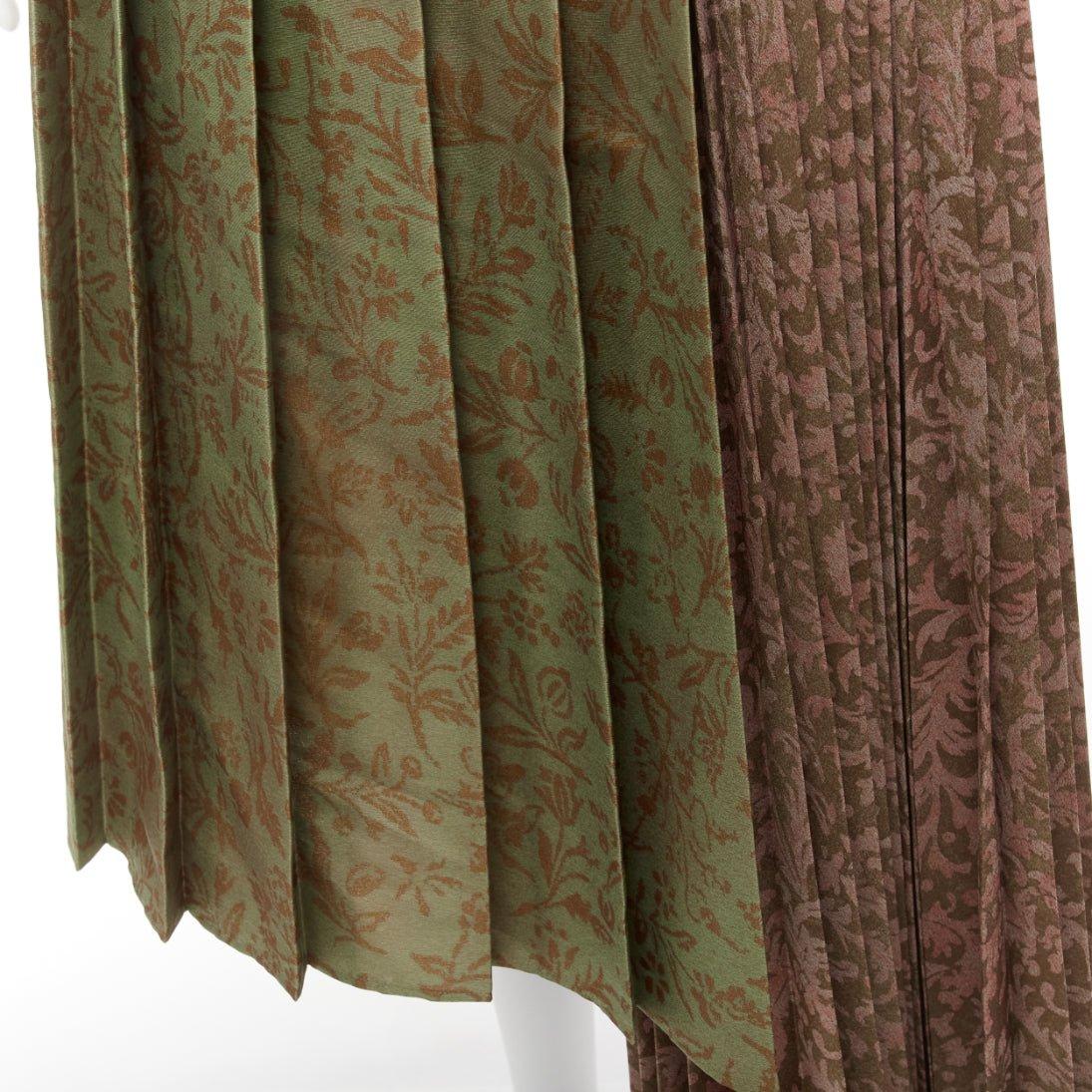 CHRISTIAN DIOR 2022 Brocart Runway green pink asymmetric pleated skirt FR34 XS For Sale 3