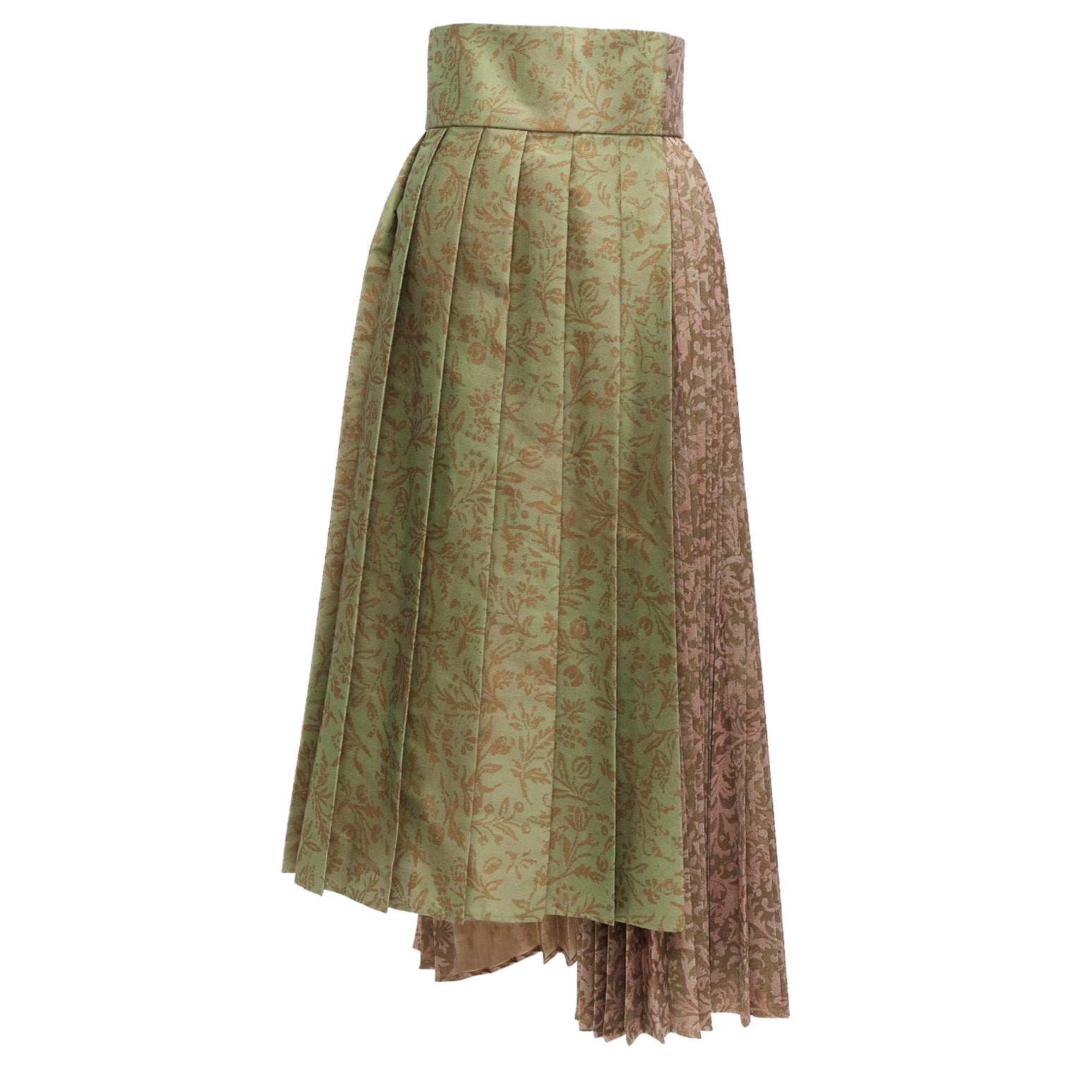 CHRISTIAN DIOR 2022 Brocart Runway green pink asymmetric pleated skirt FR34 XS