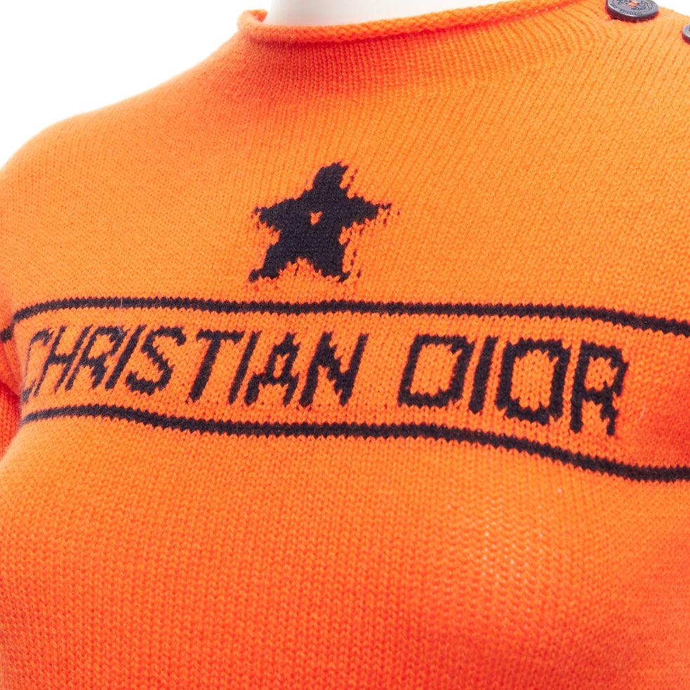 CHRISTIAN DIOR 2022 cashmere orange star long sleeve button sweater FR34 XXS For Sale 3