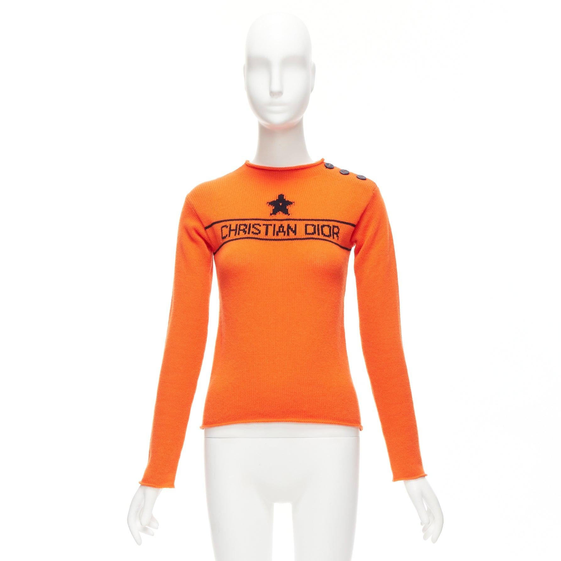 CHRISTIAN DIOR 2022 cashmere orange star long sleeve button sweater FR34 XXS For Sale 5