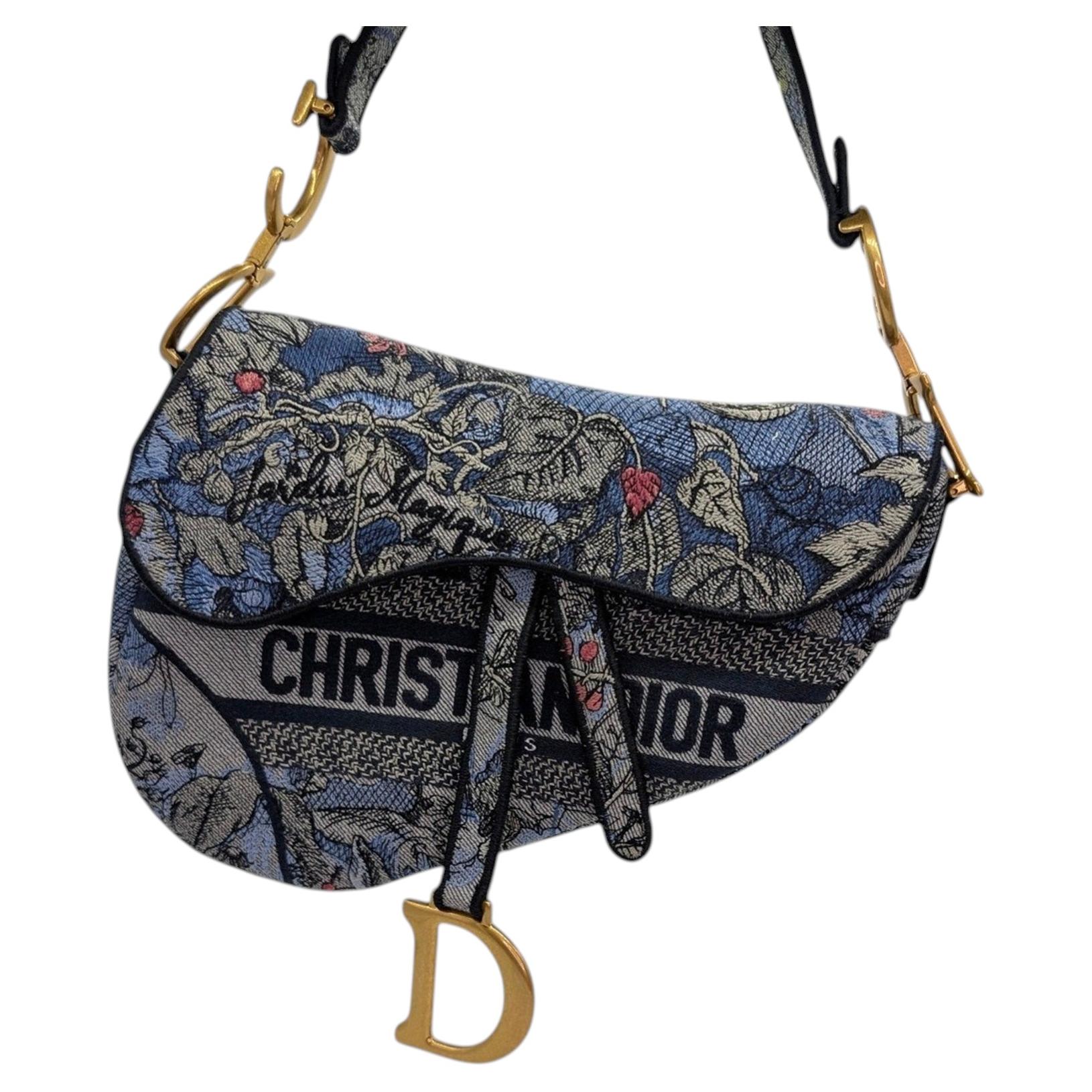 Christian Dior 2022 Denim Jardin Magique Saddle Bag