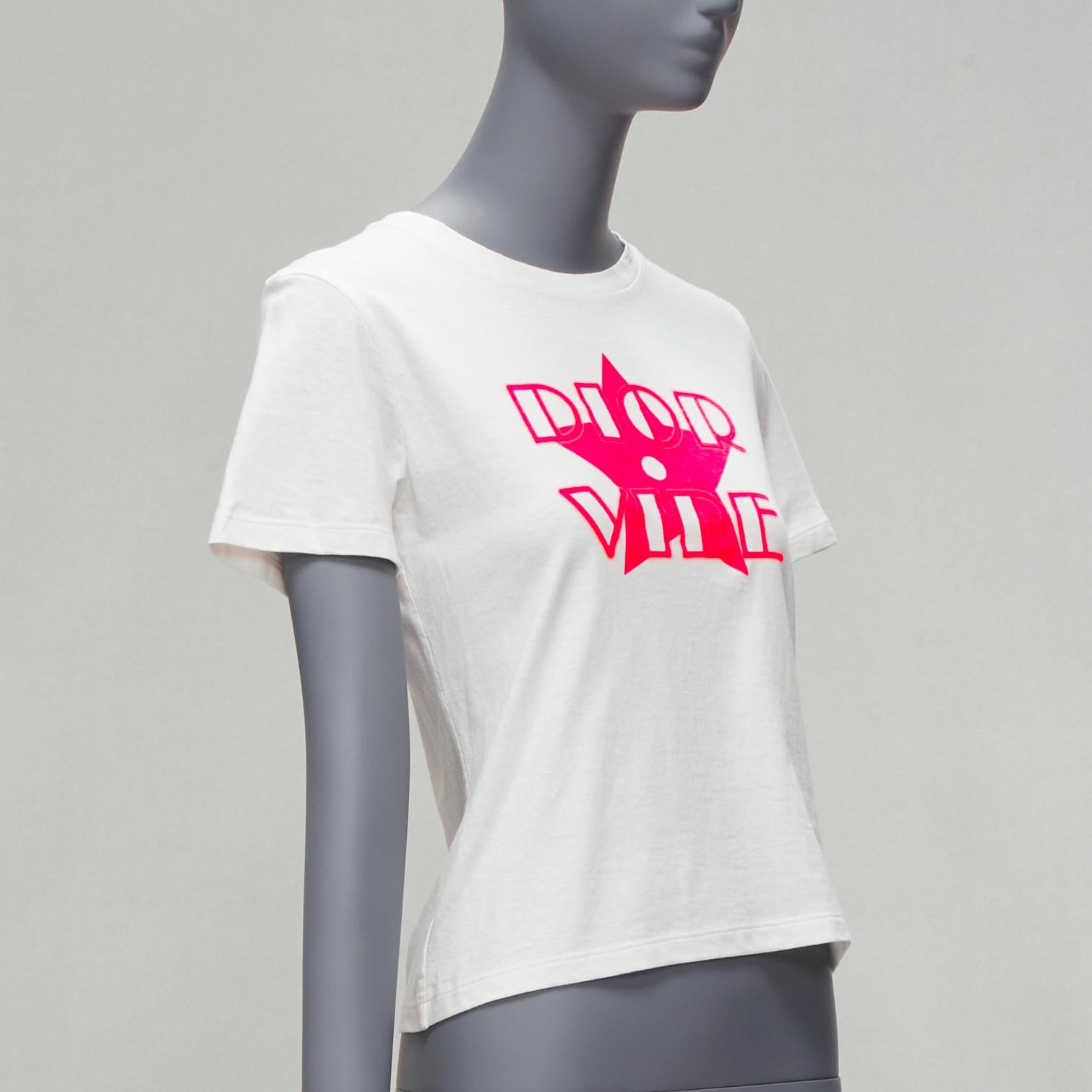 Gray CHRISTIAN DIOR 2022 Dior Vibe neon pink star logo graphic CD bee white tshirt XS For Sale