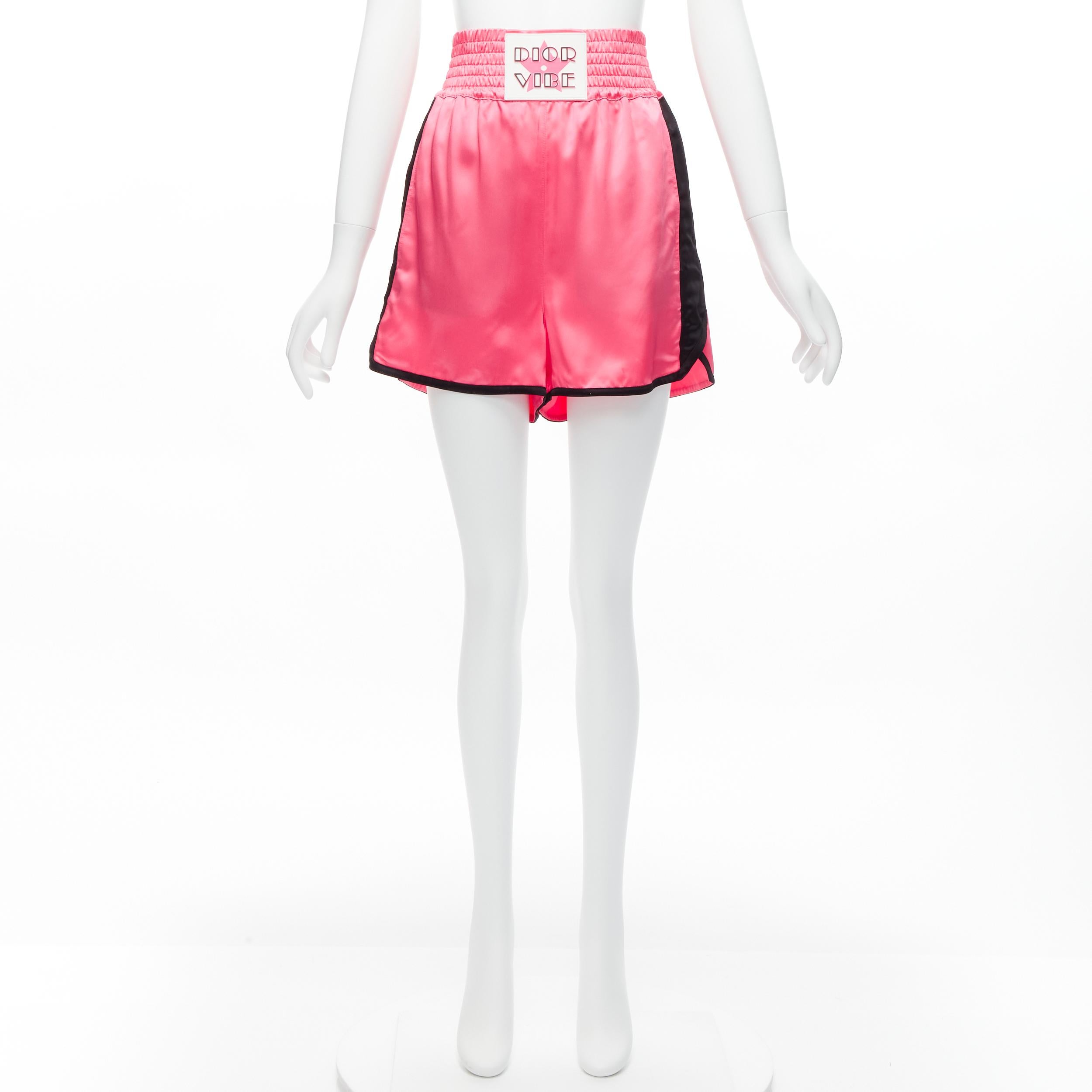 CHRISTIAN DIOR 2022 Dior Vibe pink satin black panels boxing shorts XS For Sale 4