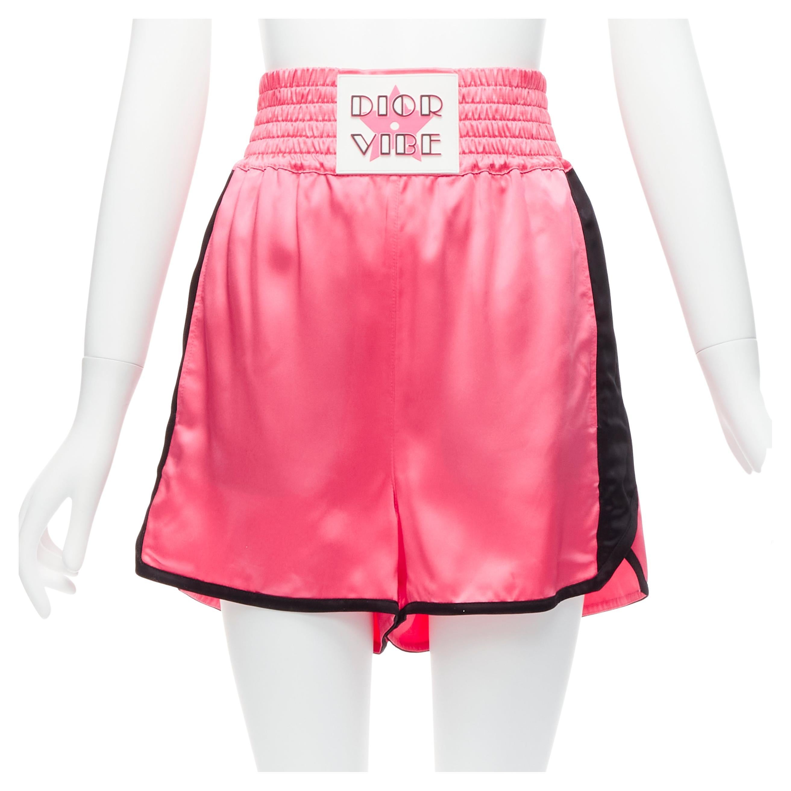 CHRISTIAN DIOR 2022 Dior Vibe pink satin black panels boxing shorts XS For Sale