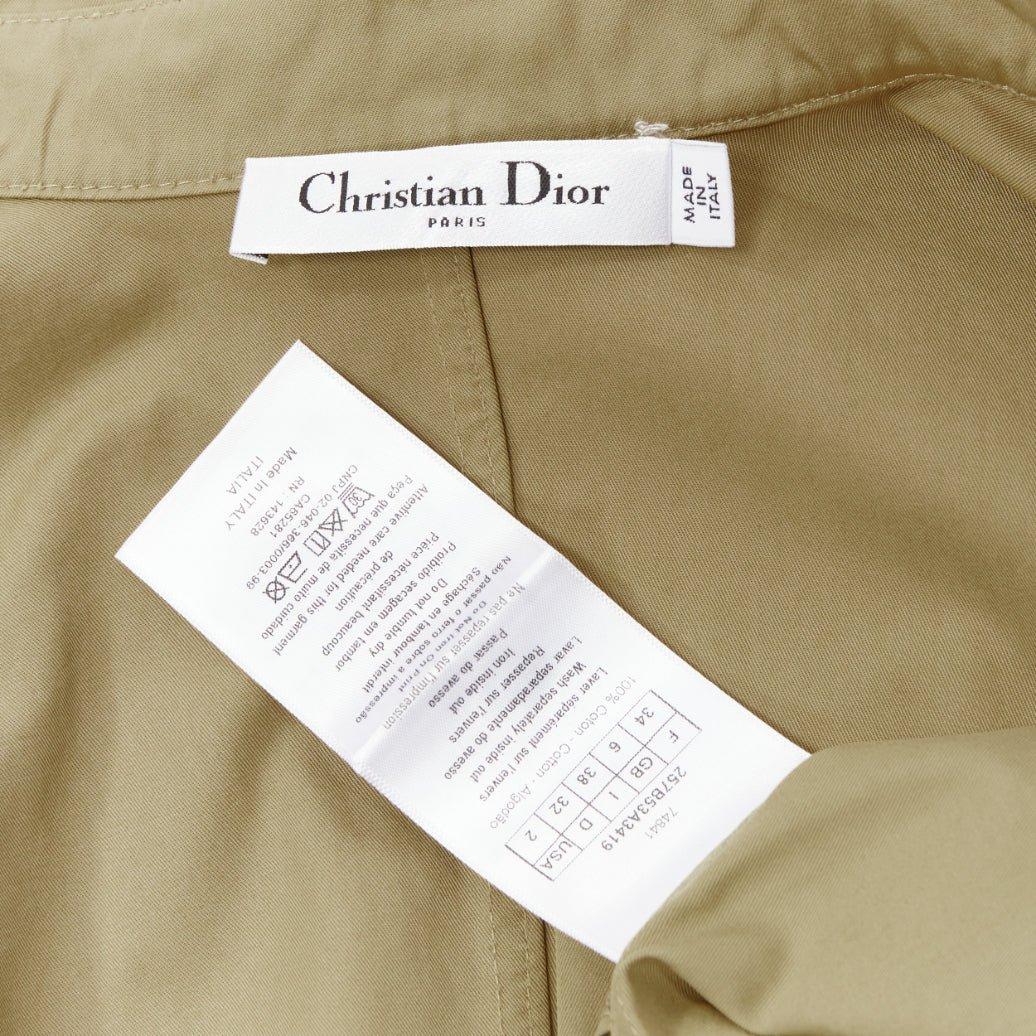 CHRISTIAN DIOR 2022 Jardin dhiver khaki bird flower dress shirt FR34 XS For Sale 4