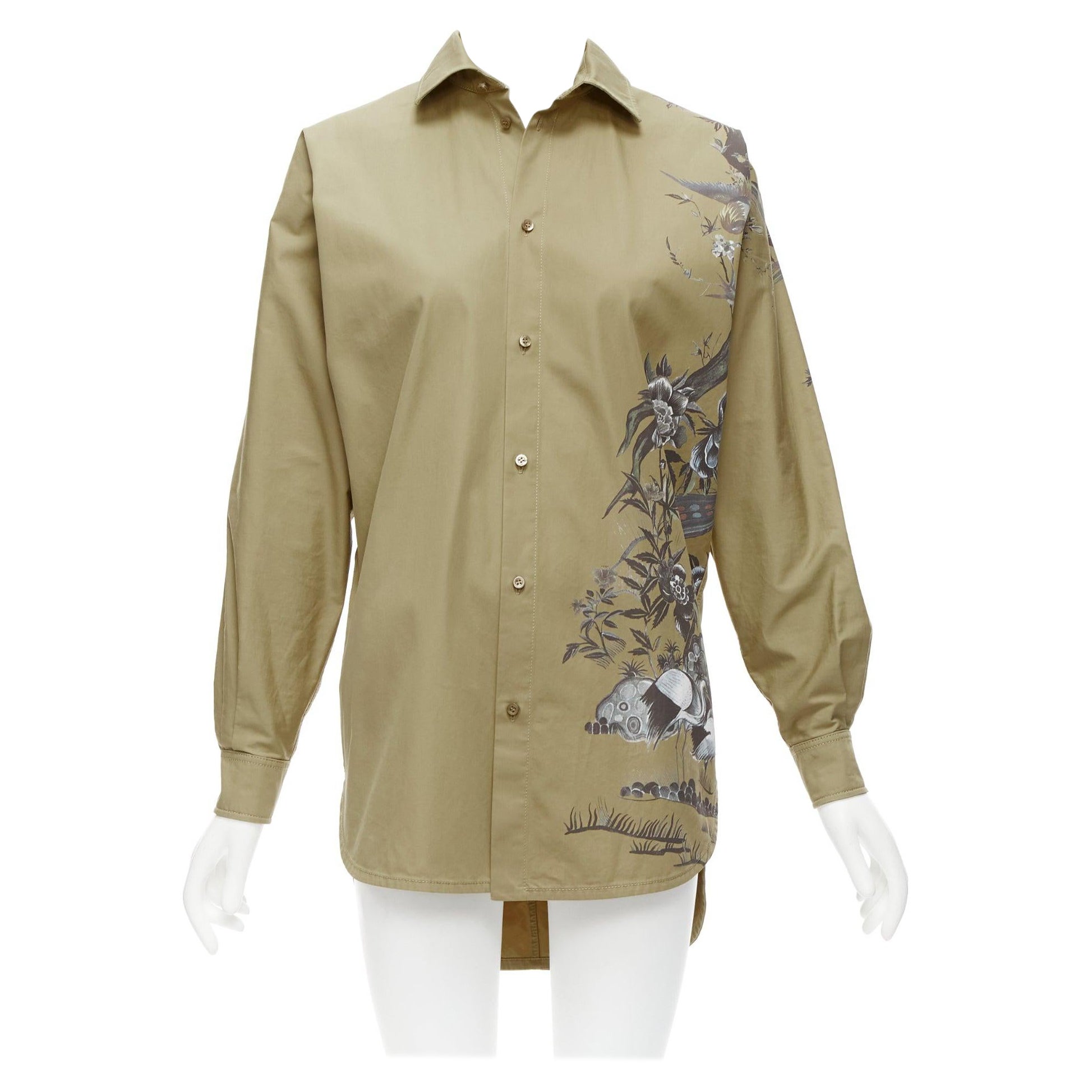 CHRISTIAN DIOR 2022 Jardin dhiver khaki bird flower dress shirt FR34 XS