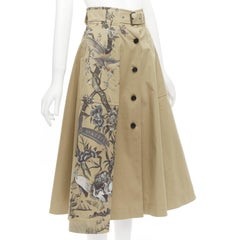 CHRISTIAN DIOR 2022 Jardin D'Hiver khaki bird flower safari skirt FR34 XS