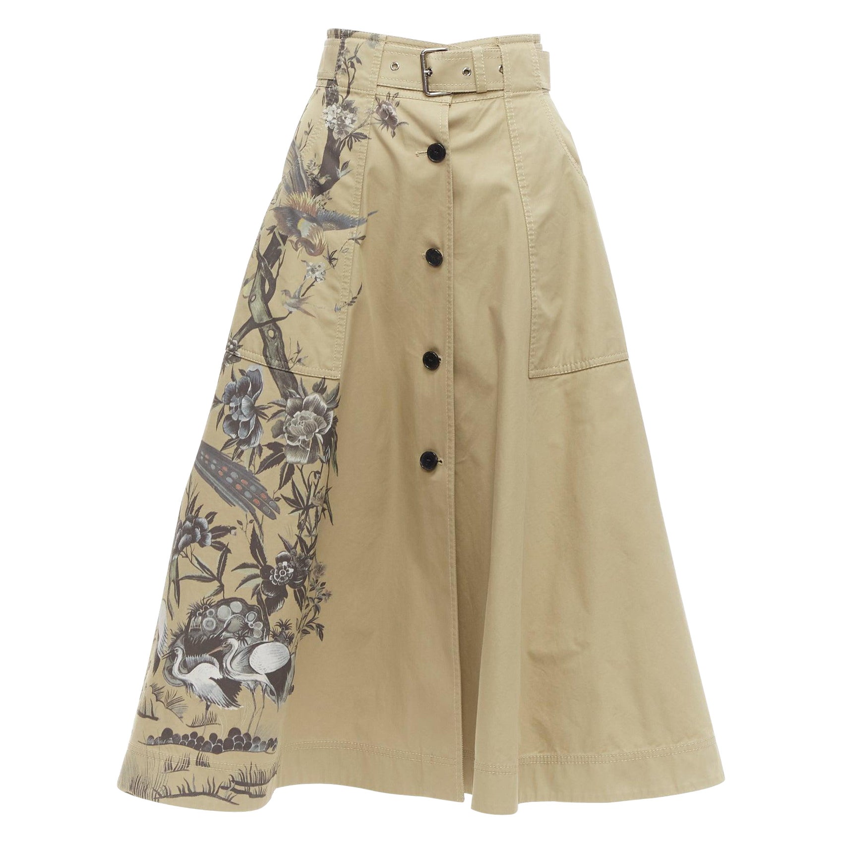 CHRISTIAN DIOR 2022 Jardin D'Hiver khaki bird flower safari skirt FR34 XS