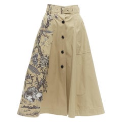 CHRISTIAN DIOR 2022 Jardin D'Hiver khaki bird flower safari skirt FR34 XS