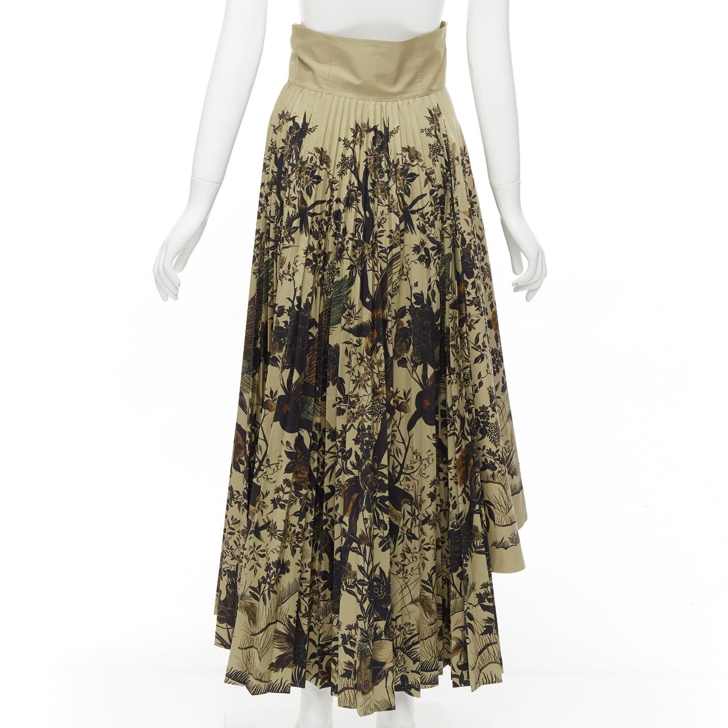 Women's CHRISTIAN DIOR 2022 Jardin D'Hiver Runway khaki bird floral skirt FR36 S For Sale