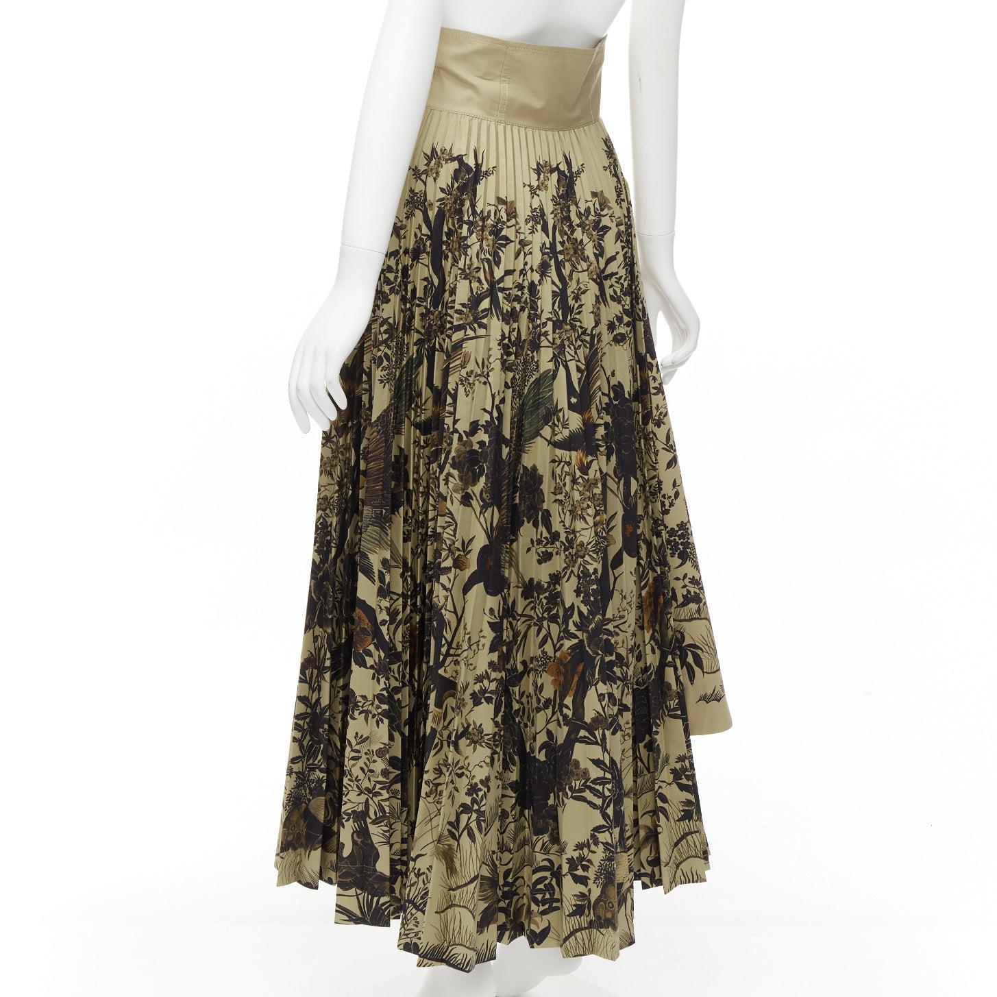 CHRISTIAN DIOR 2022 Jardin D'Hiver Runway khaki bird floral skirt FR36 S For Sale 1