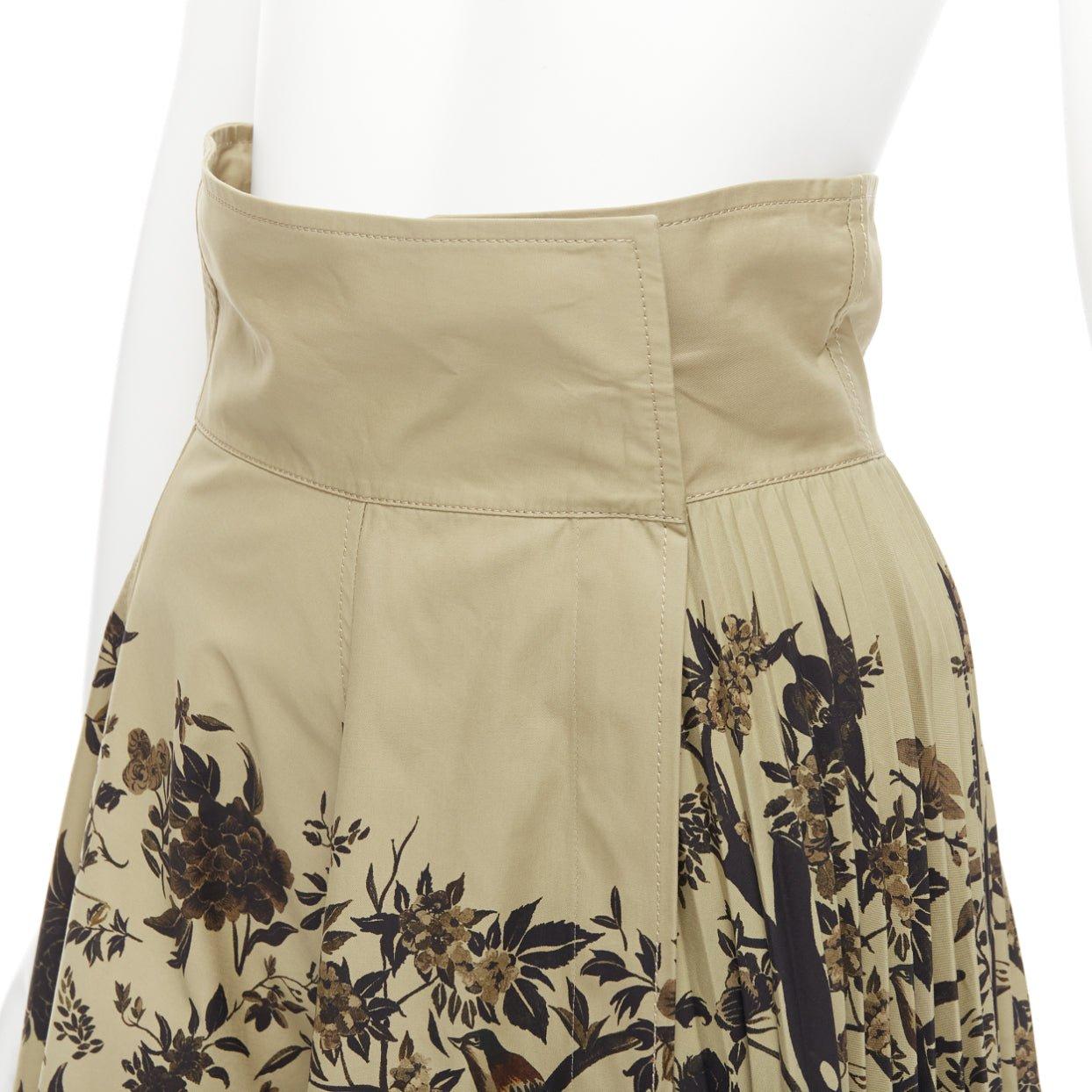 CHRISTIAN DIOR 2022 Jardin D'Hiver Runway khaki bird floral skirt FR36 S For Sale 2