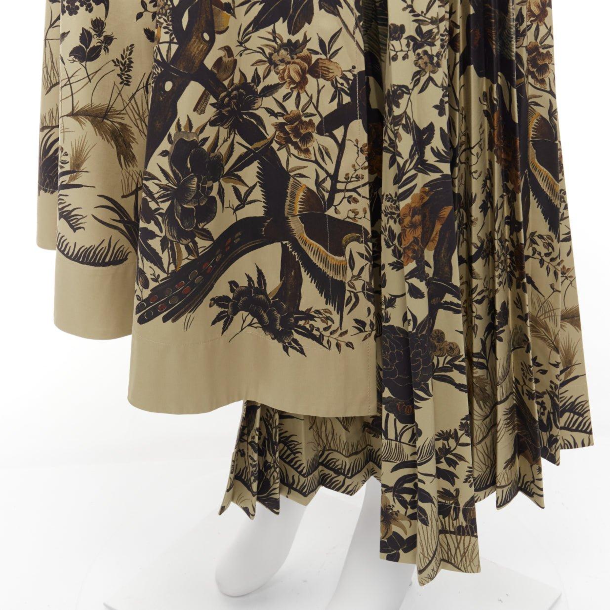 CHRISTIAN DIOR 2022 Jardin D'Hiver Runway khaki bird floral skirt FR36 S For Sale 3