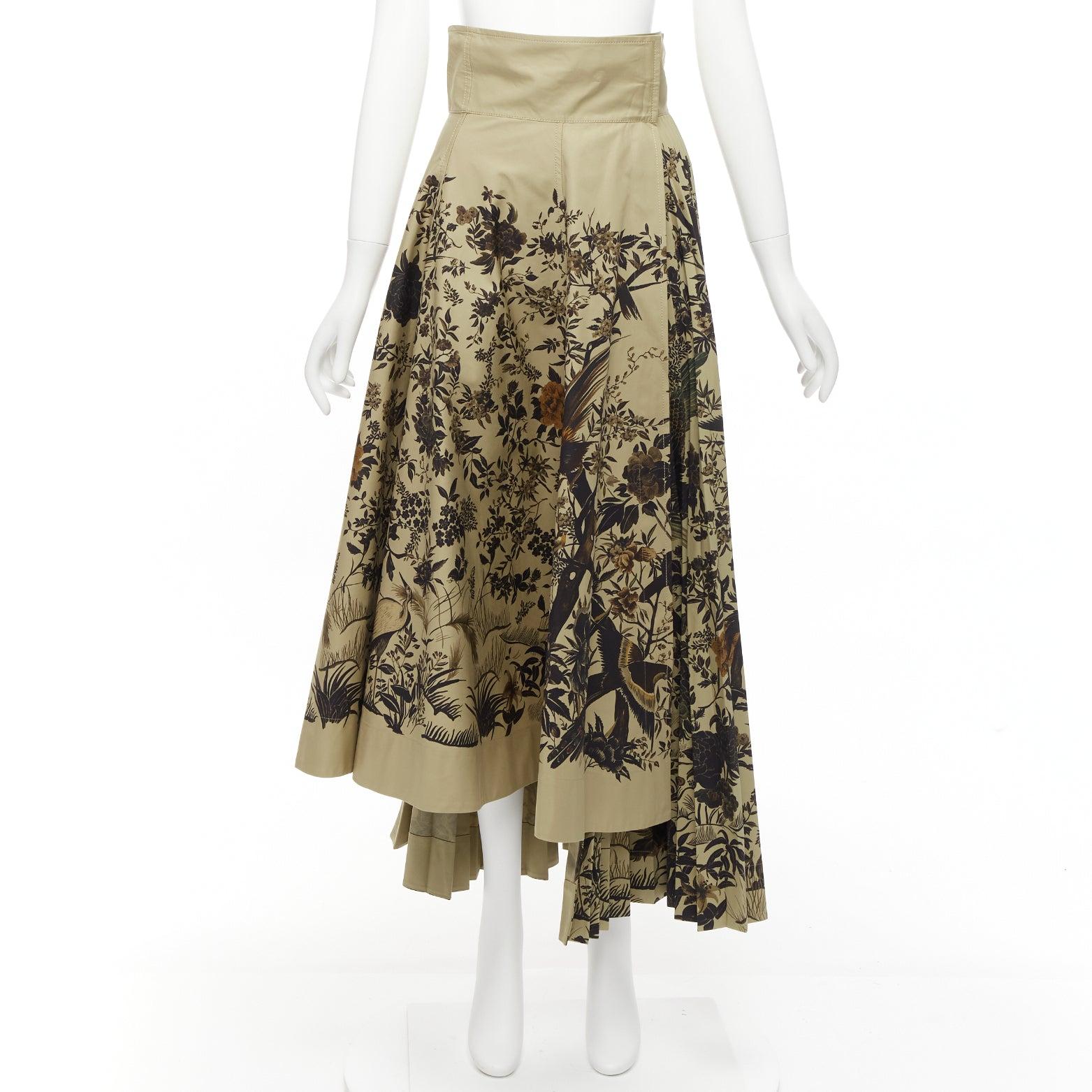 CHRISTIAN DIOR 2022 Jardin D'Hiver Runway khaki bird floral skirt FR36 S For Sale 4