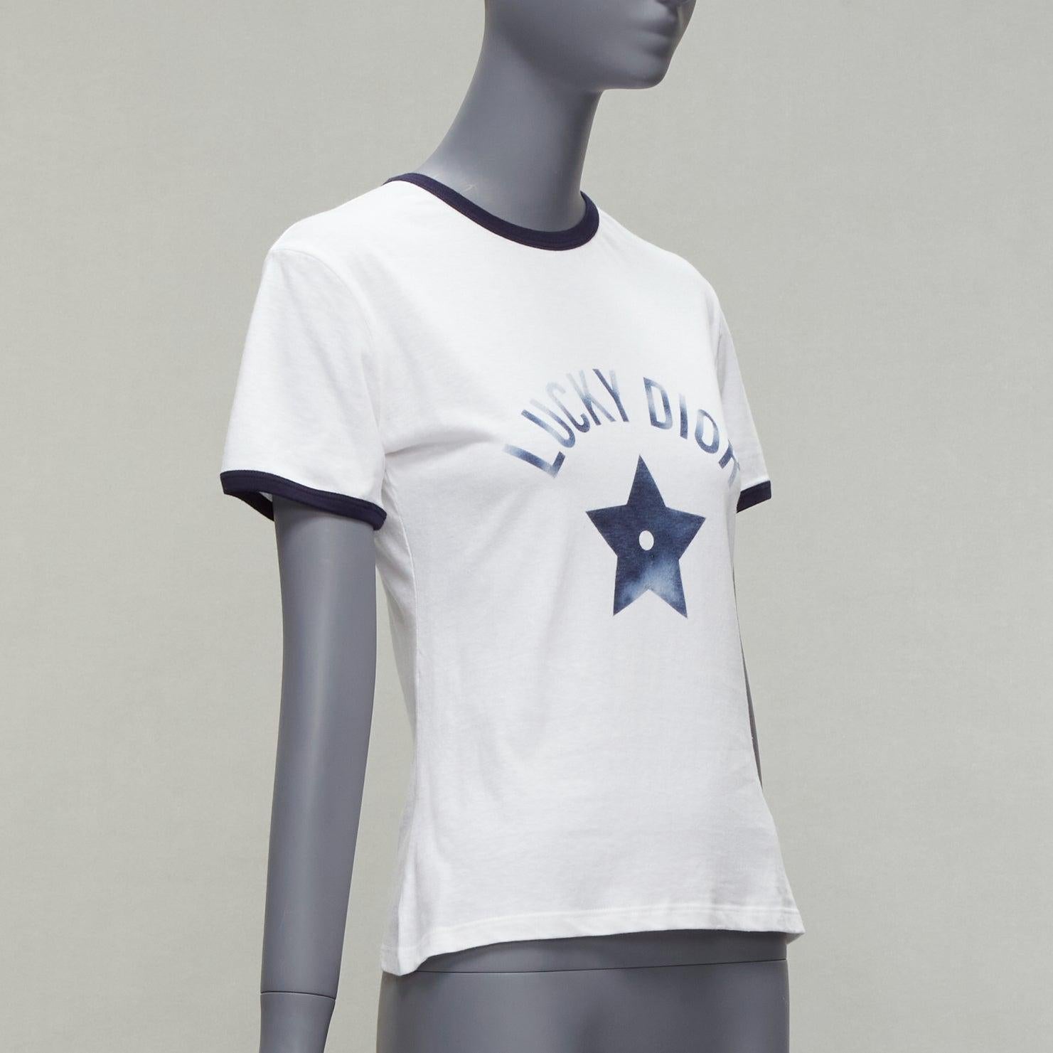 Gray CHRISTIAN DIOR 2022 Lucky white blue ombre star logo ringer tshirt XS