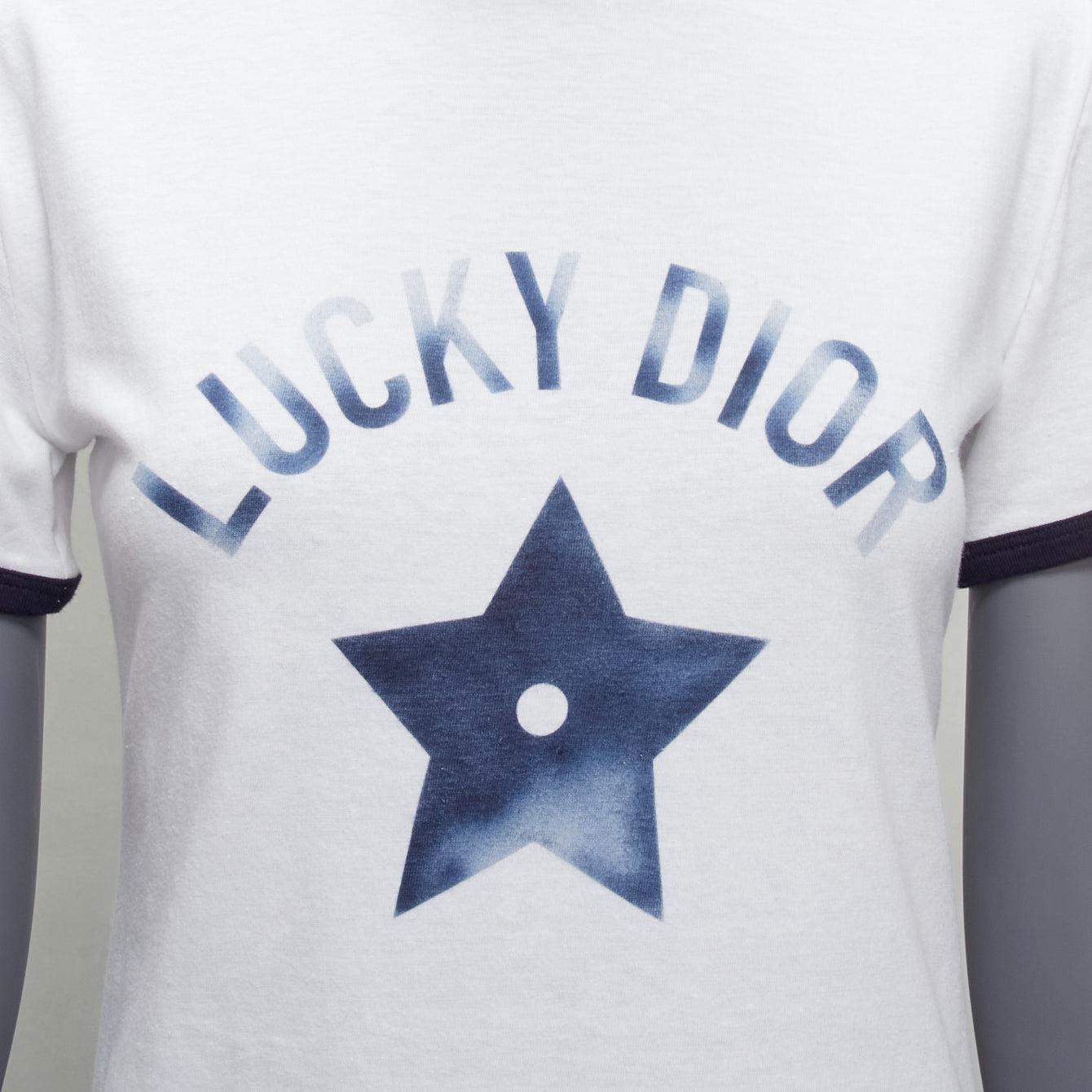 CHRISTIAN DIOR 2022 Lucky white blue ombre star logo ringer tshirt XS 2