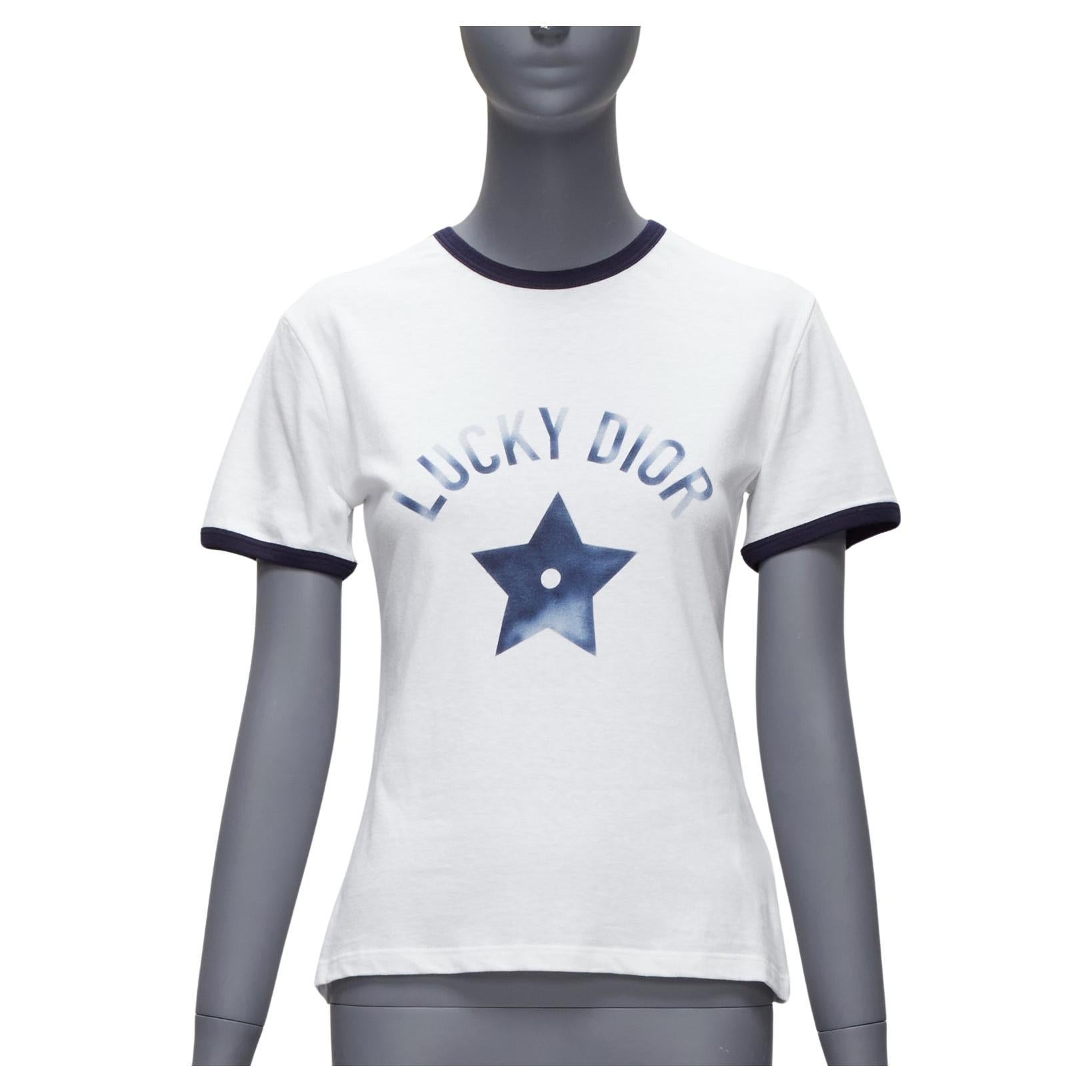 CHRISTIAN DIOR 2022 Lucky white blue ombre star logo ringer tshirt XS For Sale