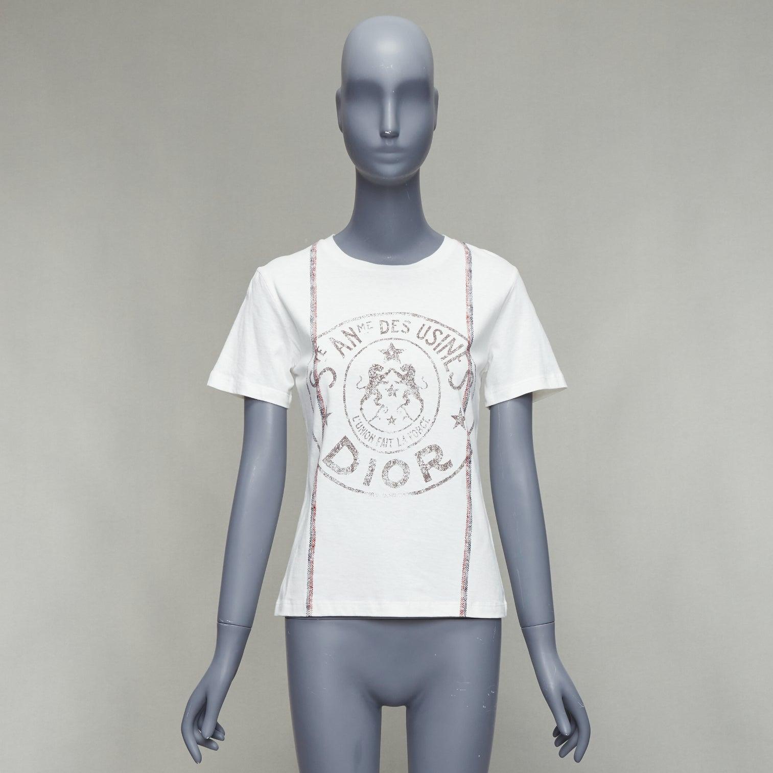 CHRISTIAN DIOR 2022 L'union fait le Force T-shirt in cotone bianco e lino XS in vendita 4