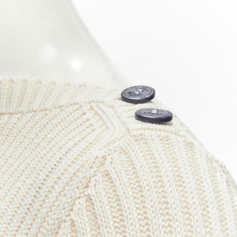CHRISTIAN DIOR 2022 Mariniere blue nautical sailor stripe logo ribbed top FR34
Reference: AAWC/A00234
Brand: Dior
Designer: Maria Grazia Chiuri
Collection: Dioriviera
Material: Cotton
Color: Beige, Blue
Pattern: Striped
Extra Details: Boat neck