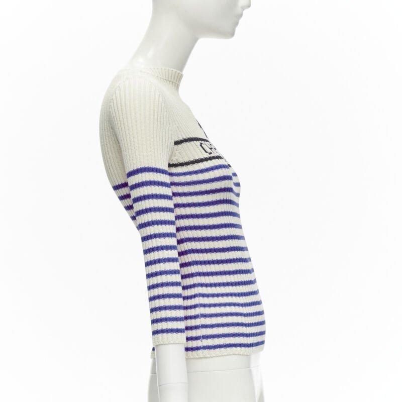 CHRISTIAN DIOR 2022 Mariniere blue nautical sailor stripe logo ribbed top FR34 In Excellent Condition For Sale In Hong Kong, NT