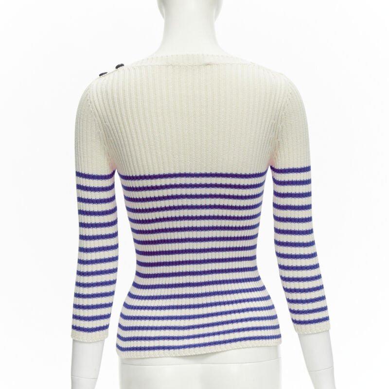 Women's CHRISTIAN DIOR 2022 Mariniere blue nautical sailor stripe logo ribbed top FR34 For Sale