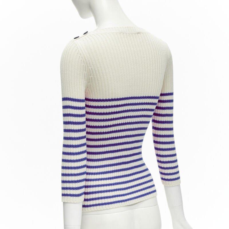 CHRISTIAN DIOR 2022 Mariniere blue nautical sailor stripe logo ribbed top FR34 For Sale 1