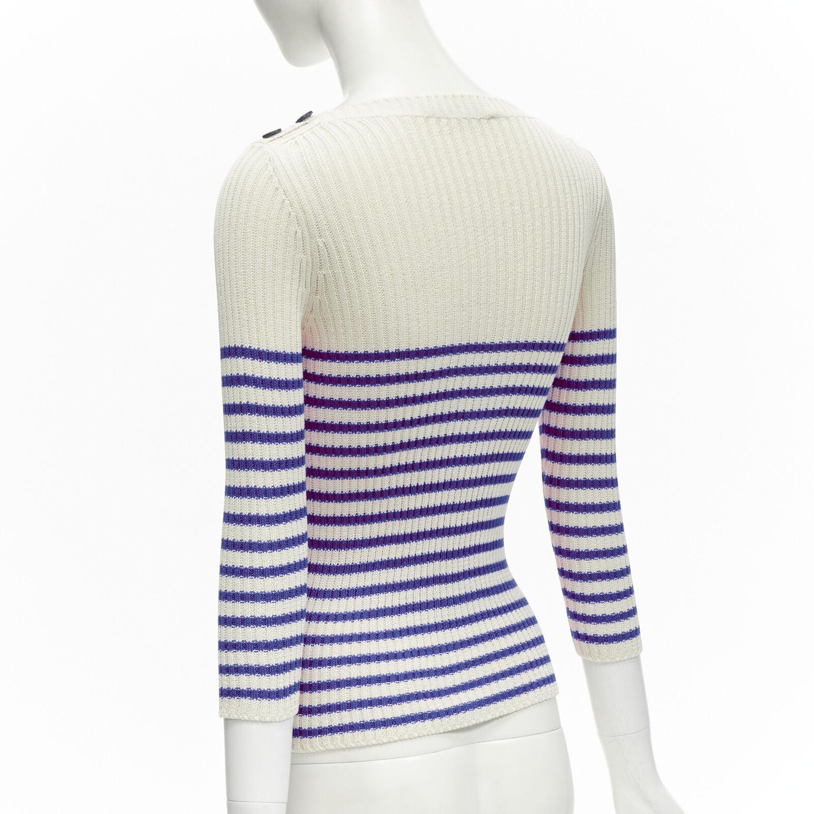 CHRISTIAN DIOR 2022 Mariniere blue nautical sailor stripe logo ribbed top FR34 In Excellent Condition For Sale In Hong Kong, NT