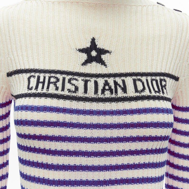 CHRISTIAN DIOR 2022 Mariniere blue nautical sailor stripe logo ribbed top FR34 For Sale 2