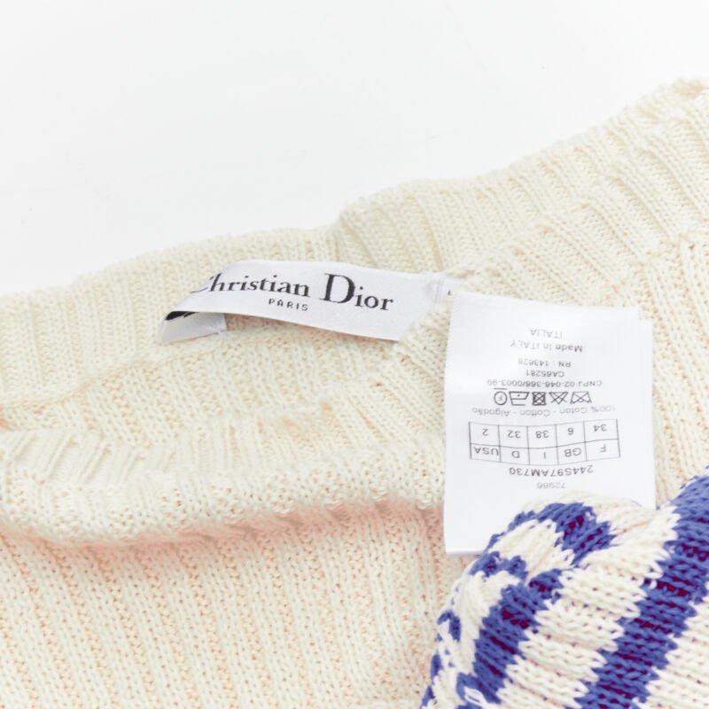 CHRISTIAN DIOR 2022 Mariniere blue nautical sailor stripe logo ribbed top FR34 For Sale 4