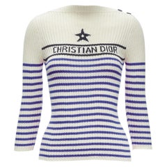 CHRISTIAN DIOR 2022 Mariniere blue nautical sailor stripe logo ribbed top FR34