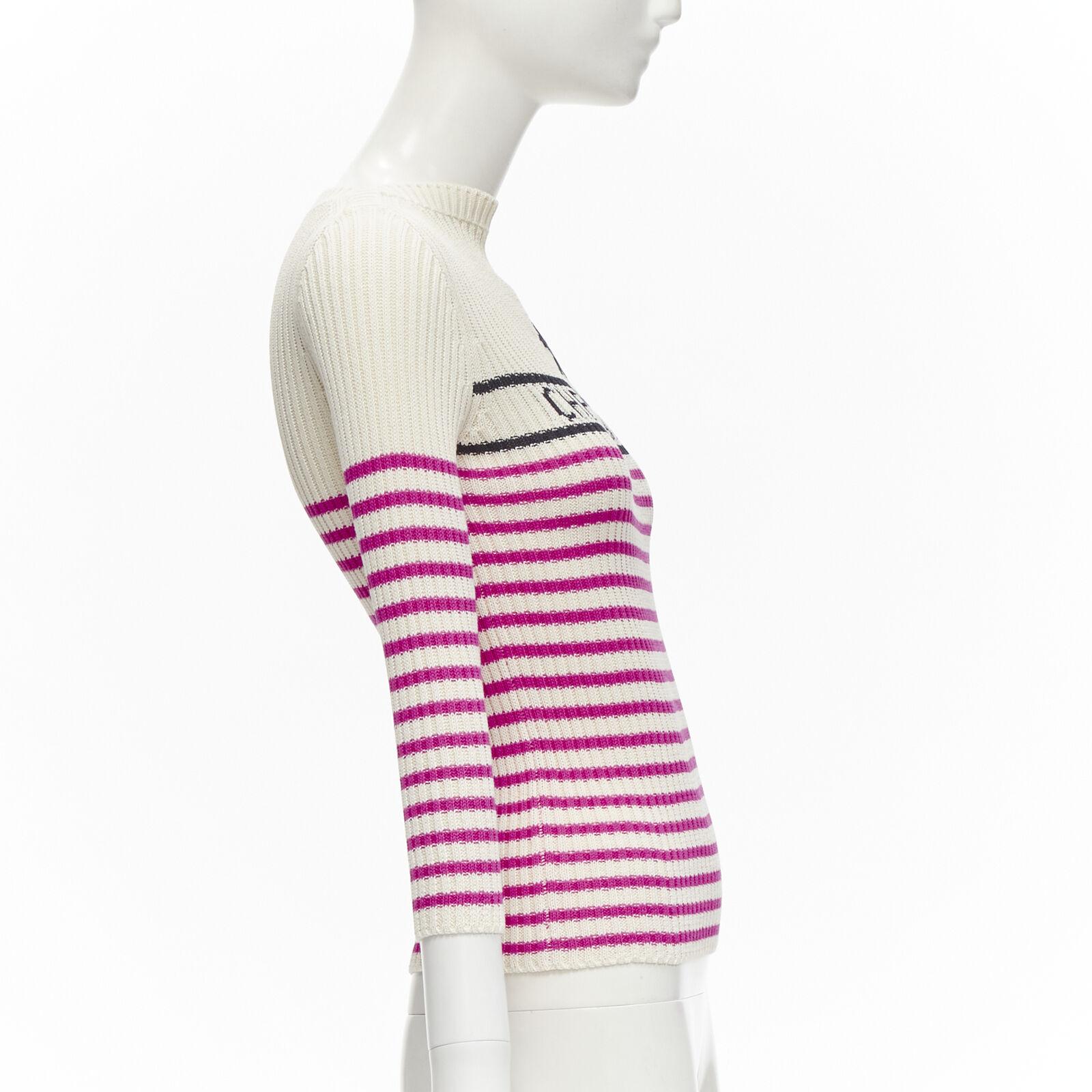 CHRISTIAN DIOR 2022 Mariniere pink nautical sailor stripe logo ribbed top FR34 In Excellent Condition For Sale In Hong Kong, NT