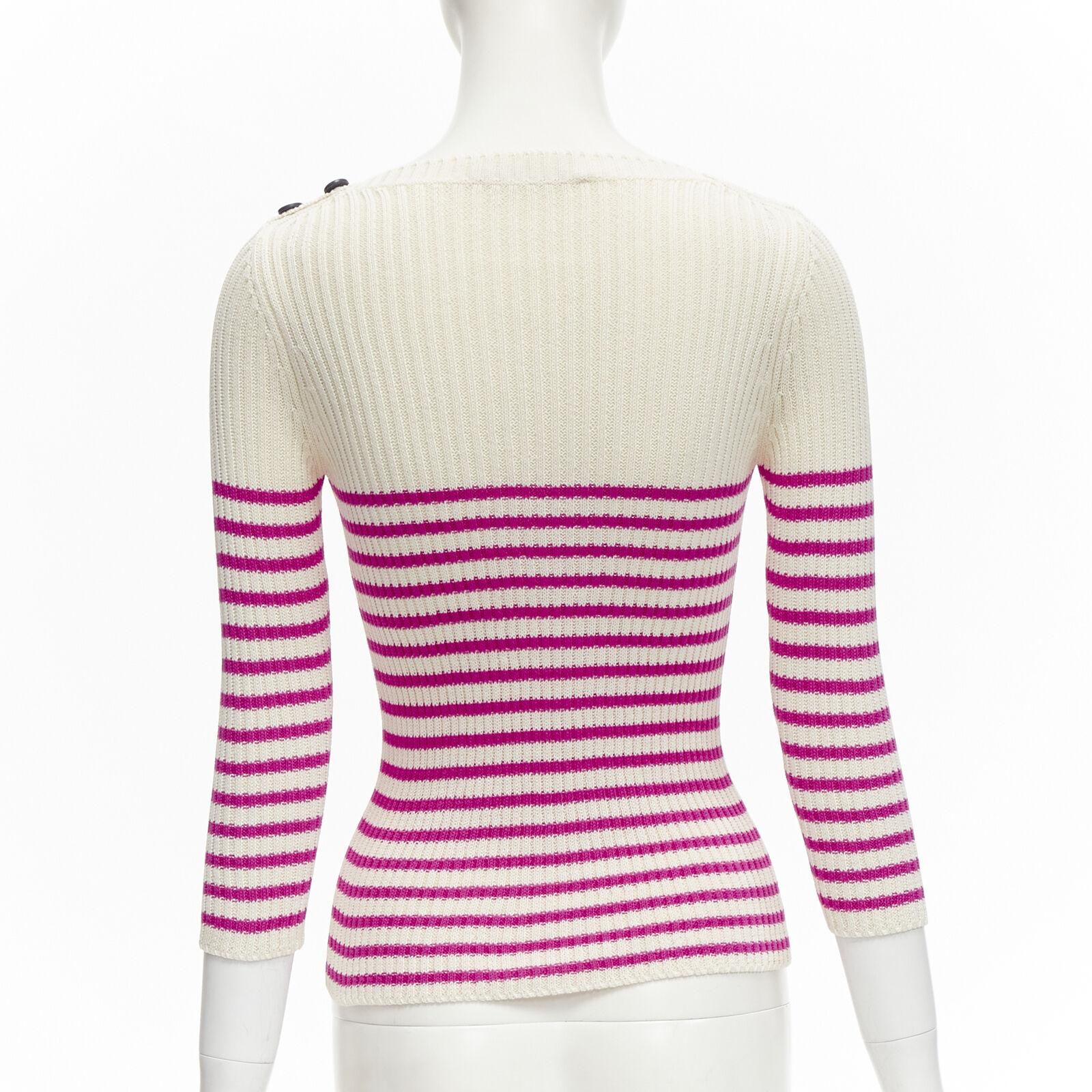 Women's CHRISTIAN DIOR 2022 Mariniere pink nautical sailor stripe logo ribbed top FR34 For Sale