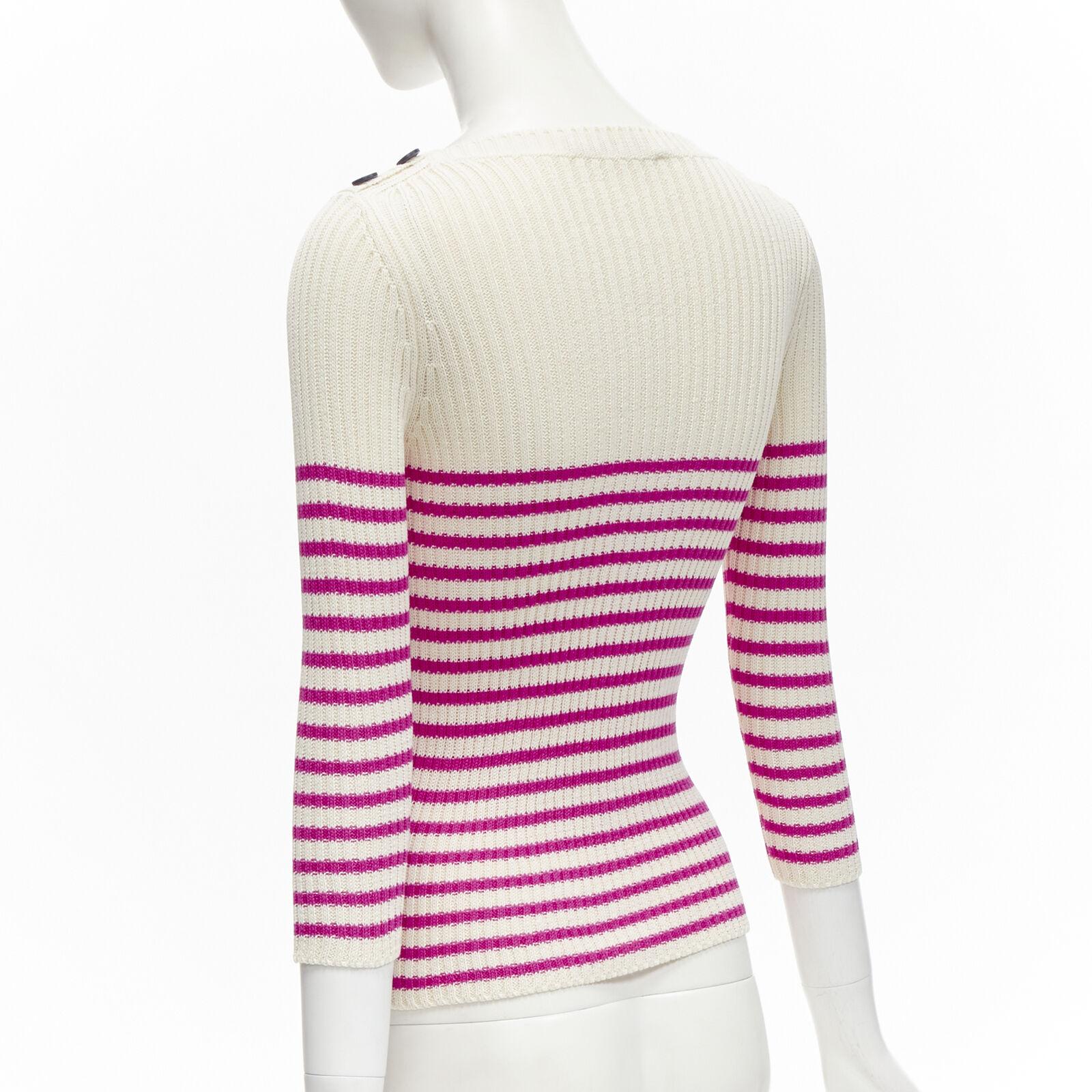 CHRISTIAN DIOR 2022 Mariniere pink nautical sailor stripe logo ribbed top FR34 For Sale 1