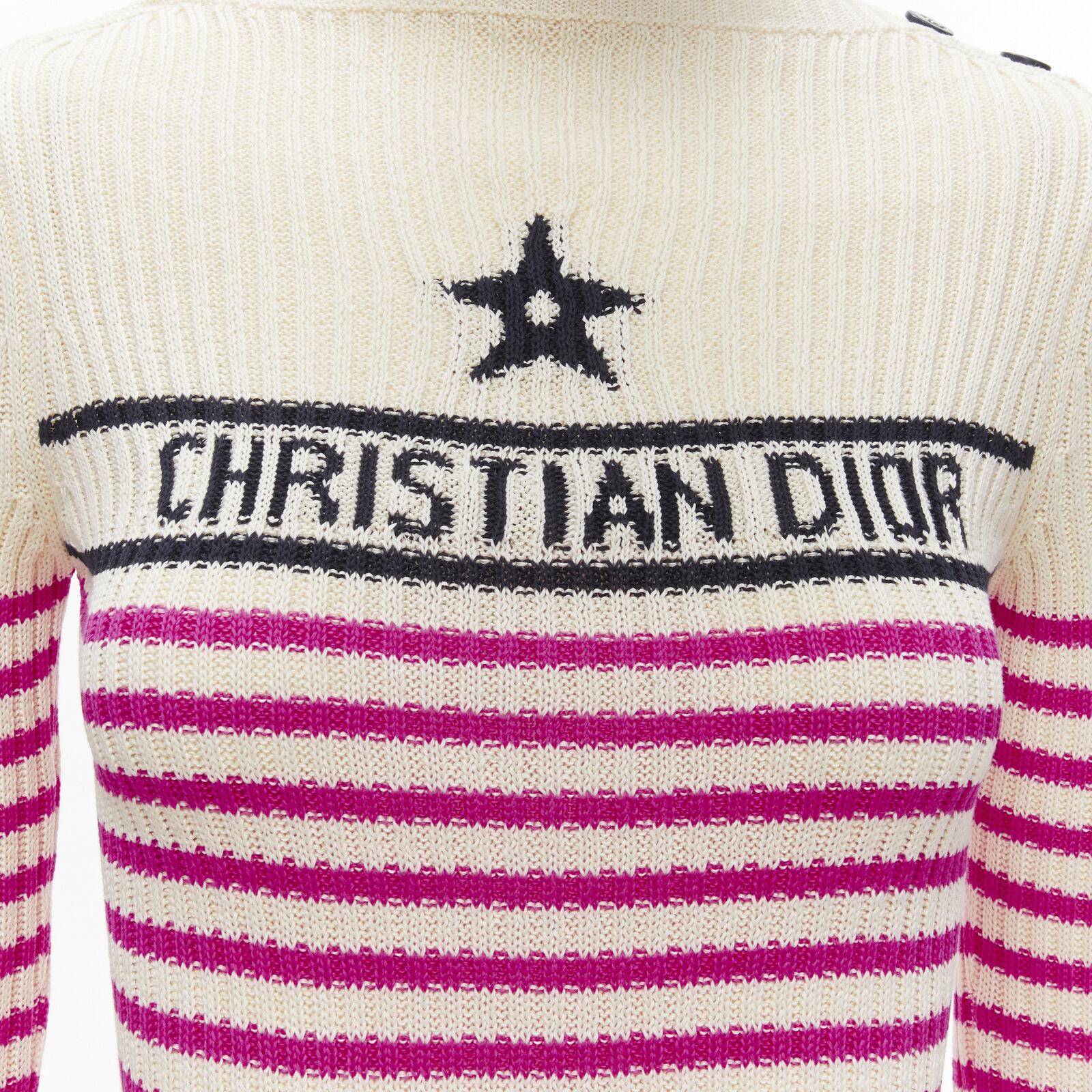 CHRISTIAN DIOR 2022 Mariniere pink nautical sailor stripe logo ribbed top FR34 For Sale 2