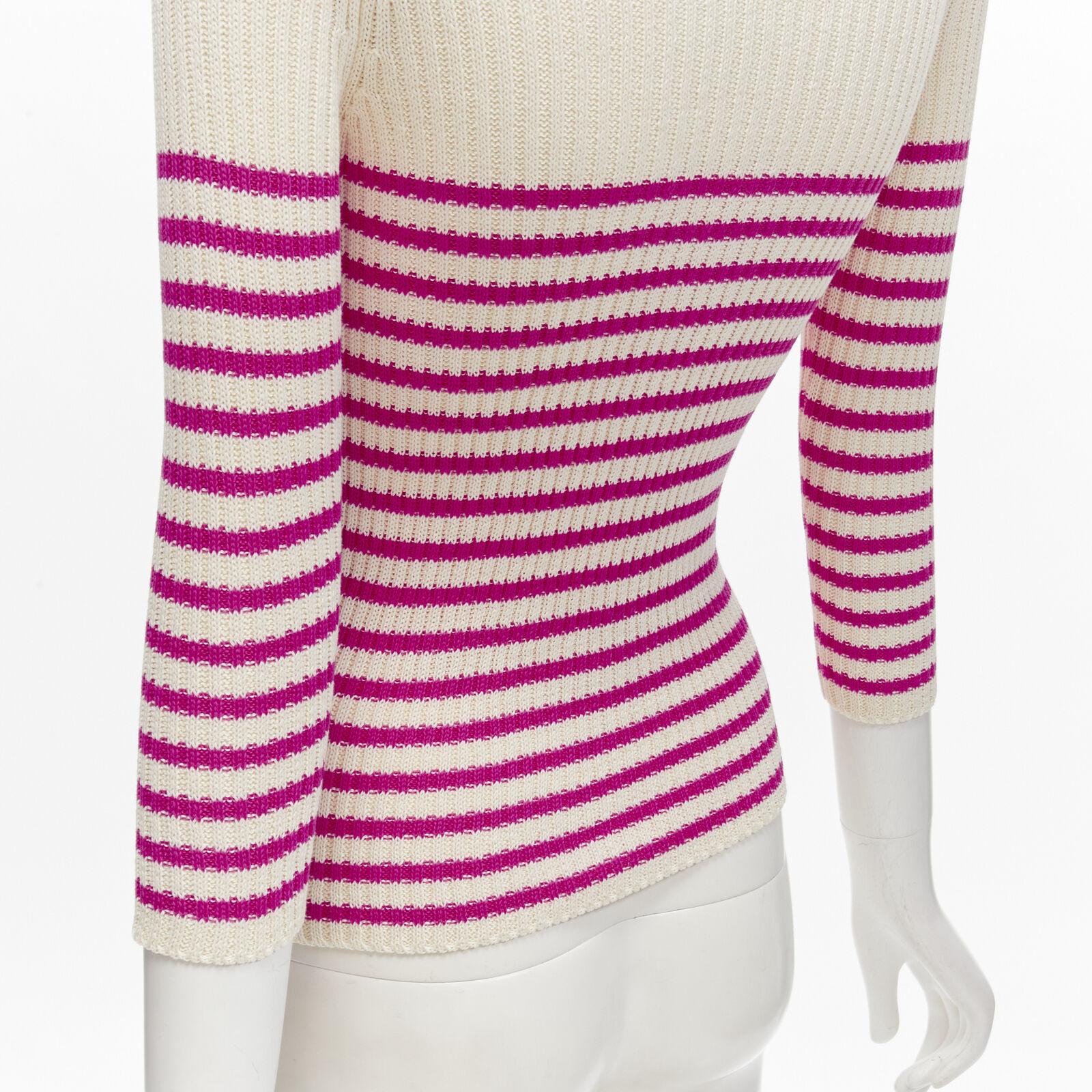 CHRISTIAN DIOR 2022 Mariniere pink nautical sailor stripe logo ribbed top FR34 For Sale 3