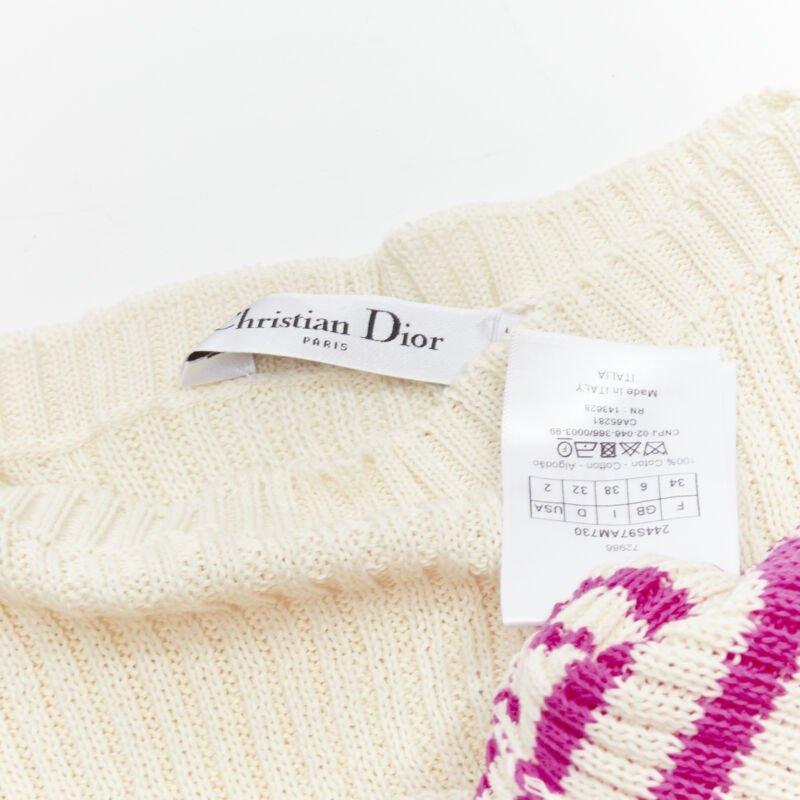 CHRISTIAN DIOR 2022 Mariniere pink nautical sailor stripe logo ribbed top FR34 For Sale 4