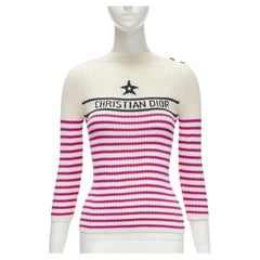 CHRISTIAN DIOR 2022 Mariniere pink nautical sailor stripe logo ribbed top FR34