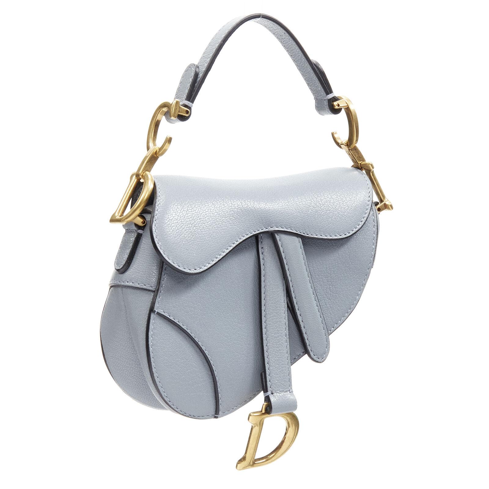 Women's CHRISTIAN DIOR 2022 Micro Saddle blue goatskin gold CD buckle top handle bag